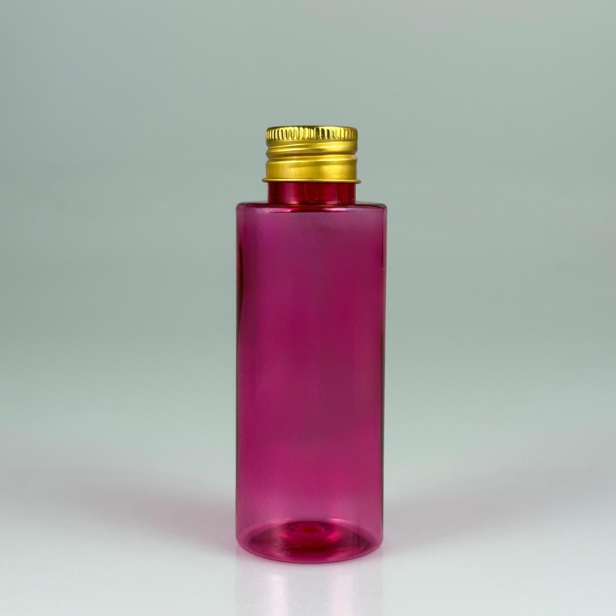100 CC PEMBE SİLİNDİR KESKİN KÜT MODEL SERT PET ŞİŞE (17 GR - 24 AĞIZ ) + KÖPÜK CONTALI GOLD METAL ALÜMİNYUM KAPAK TAKIM - 100 ML KAPAKLI PEMBE PET ŞİŞELER
