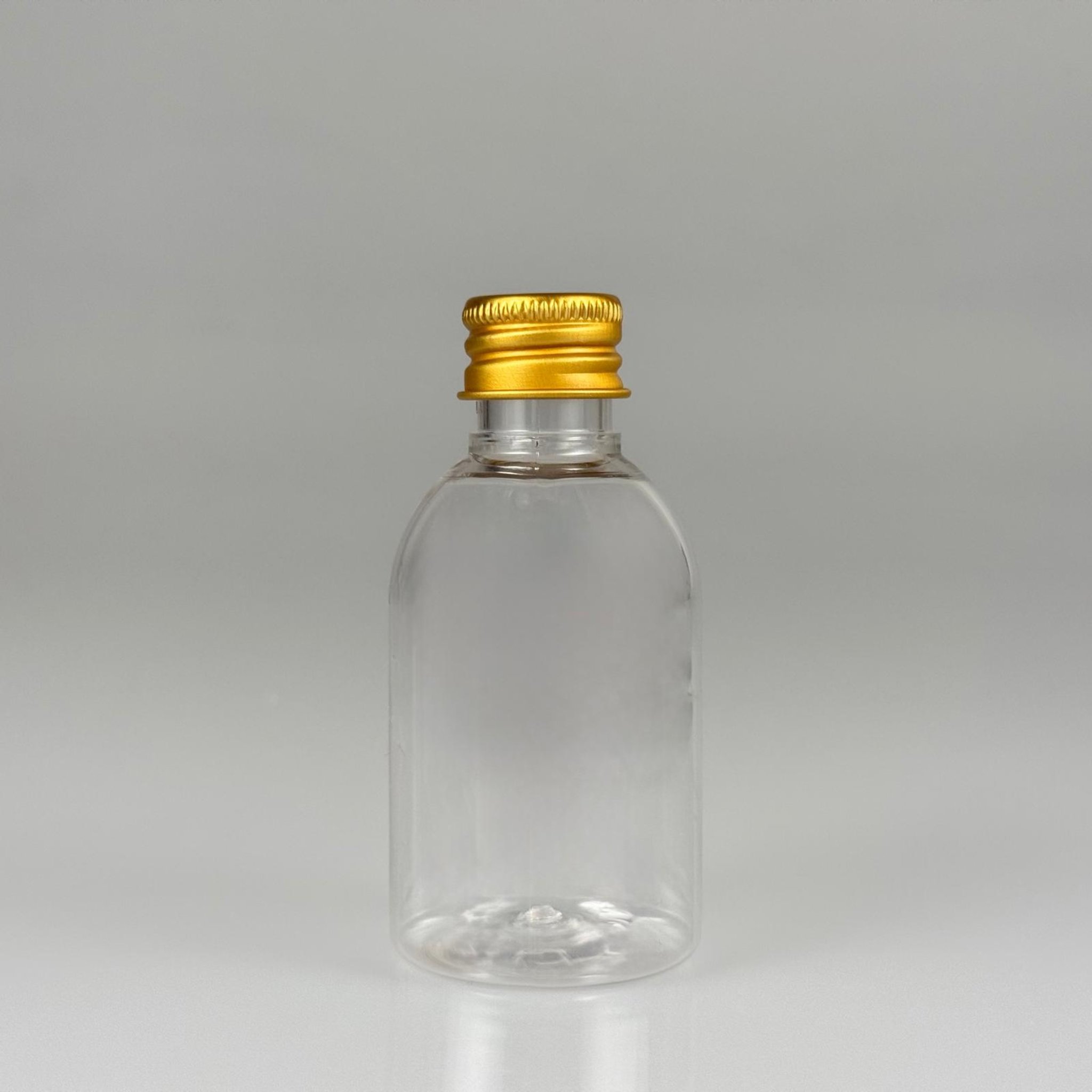 50  CC BUKLET PET ŞİŞE + KÖPÜK CONTALI GOLD ALÜMİNYUM METAL KAPAKLI TAKIM - 50 ML PLASTİK ŞİŞE