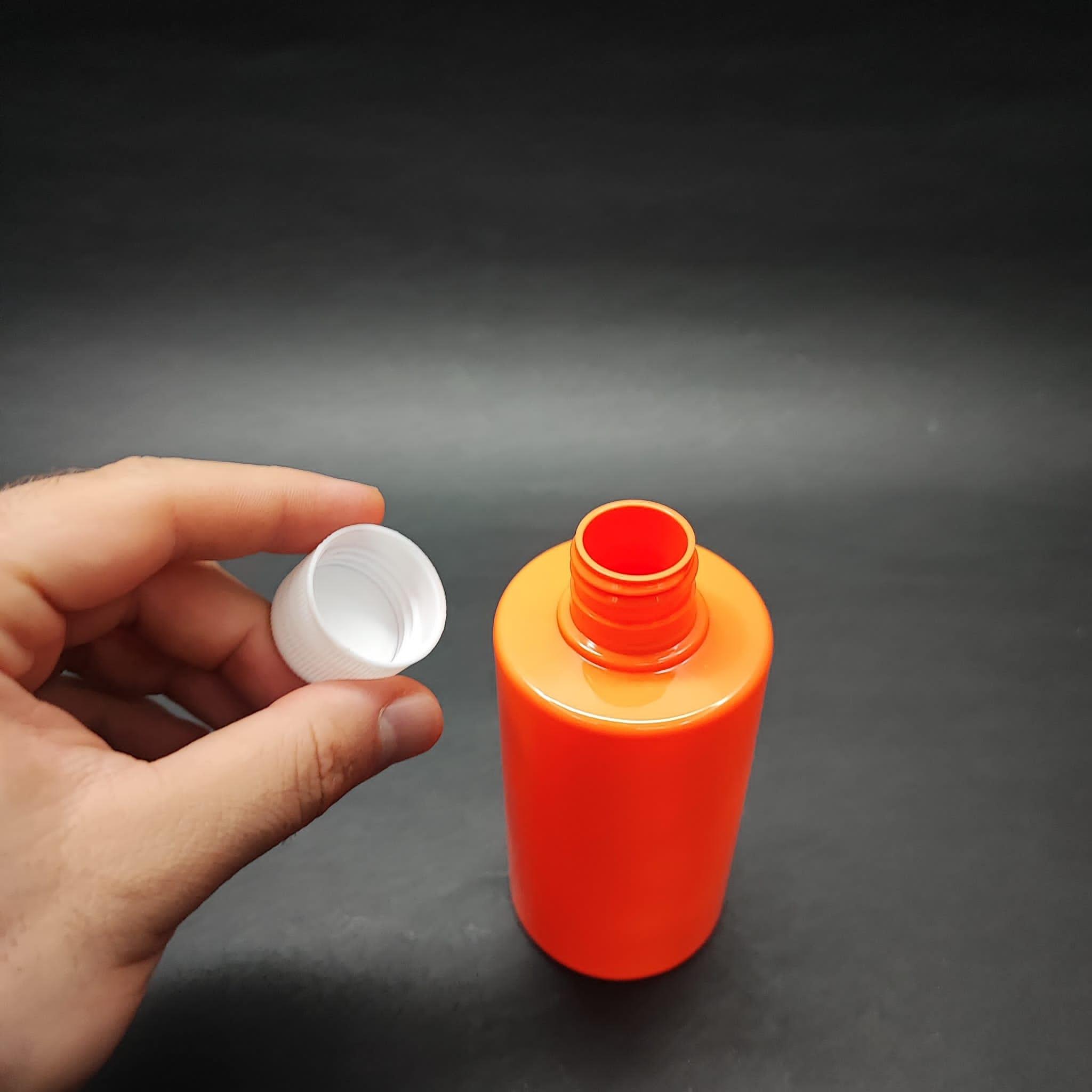 200 CC KÜT BOYUNLU SİLİNDİR PET ŞİŞE (24 GR) - CONTALI BEYAZ KAPAKLI - 200 ML PLASTİK ŞİŞE - TURUNCU