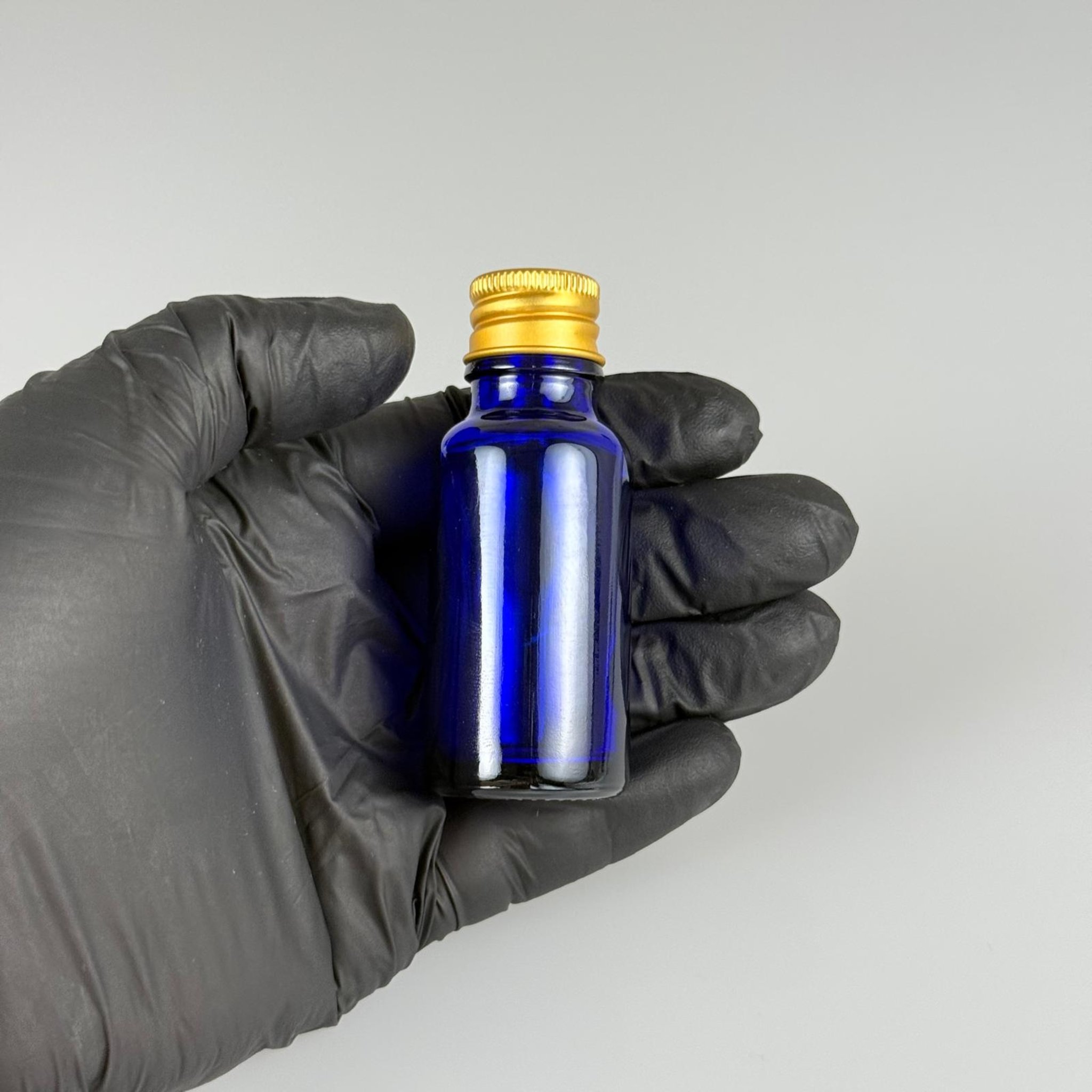 20 CC MAVİ CAM ŞİŞE + KÖPÜK CONTALI GOLD ALÜMİNYUM METAL KAPAKLI TAKIM - 20 ML MAVİ CAM ŞİŞE