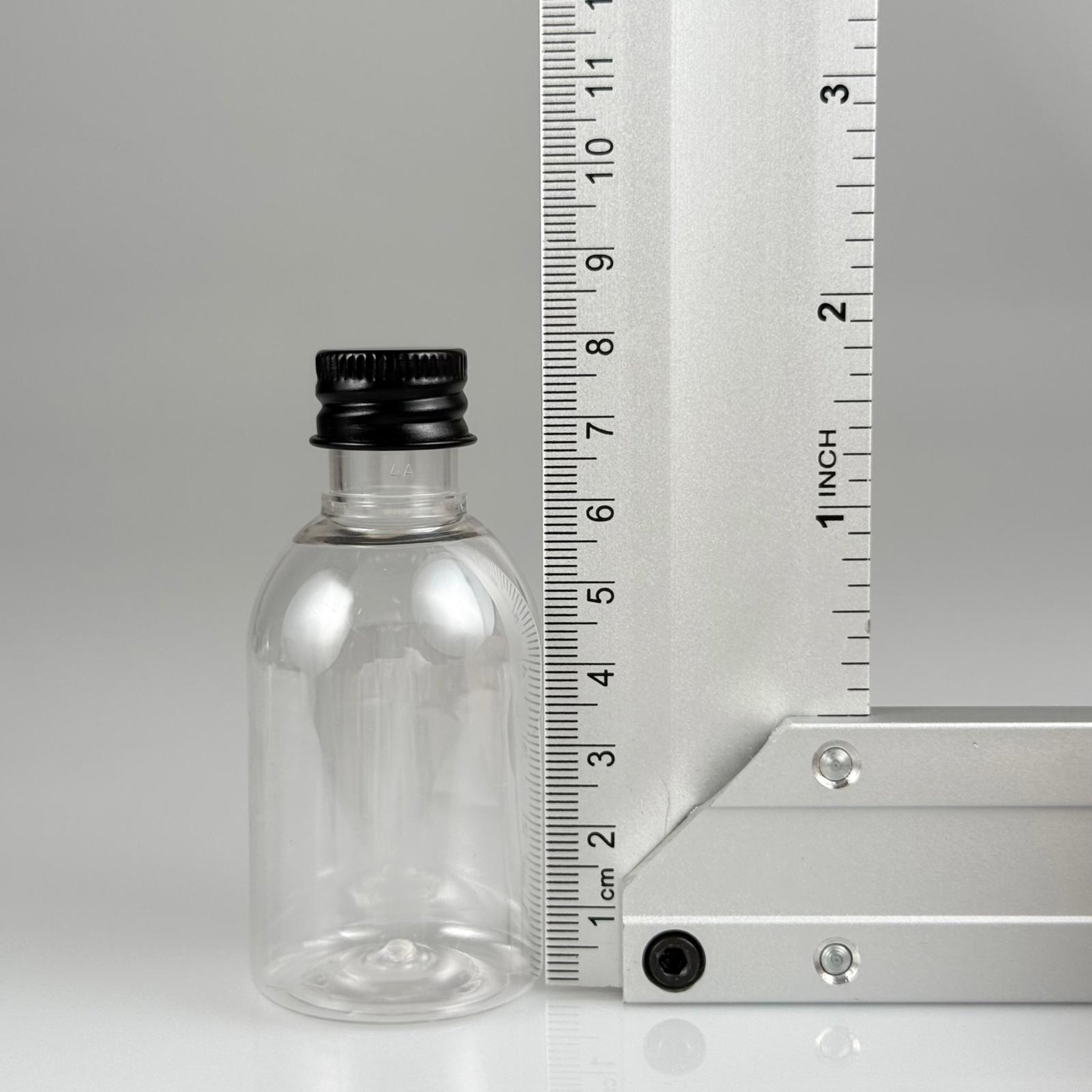 50  CC BUKLET PET ŞİŞE + KÖPÜK CONTALI SİYAH ALÜMİNYUM METAL KAPAKLI + KÖR TIPALI TAKIM - 50 ML PLASTİK ŞİŞE