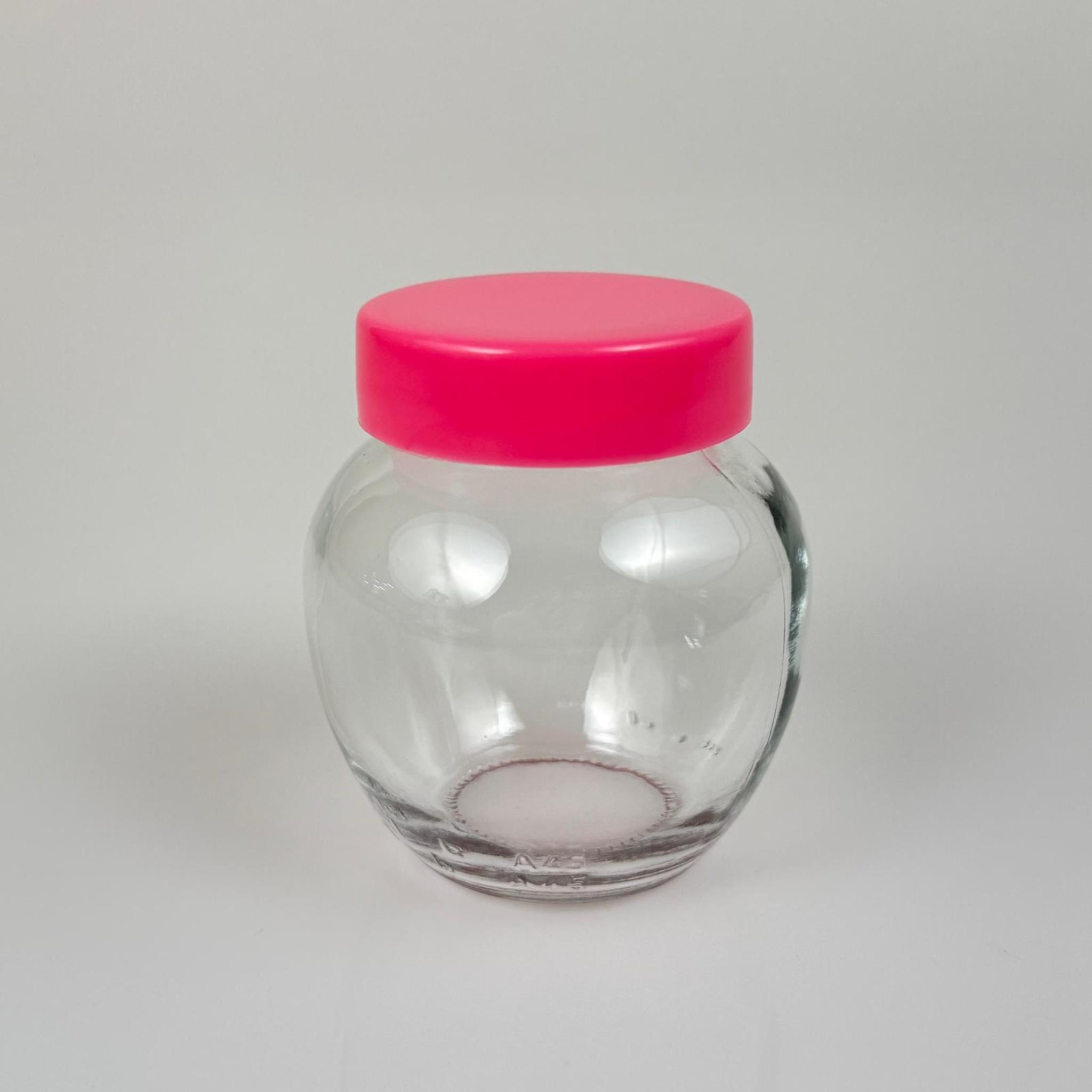 210 CC YUMURTA CAM KAVANOZ + PEMBE PLASTİK KAPAK - 210 ML PLASTİK KAPAKLI CAM KAVANOZ