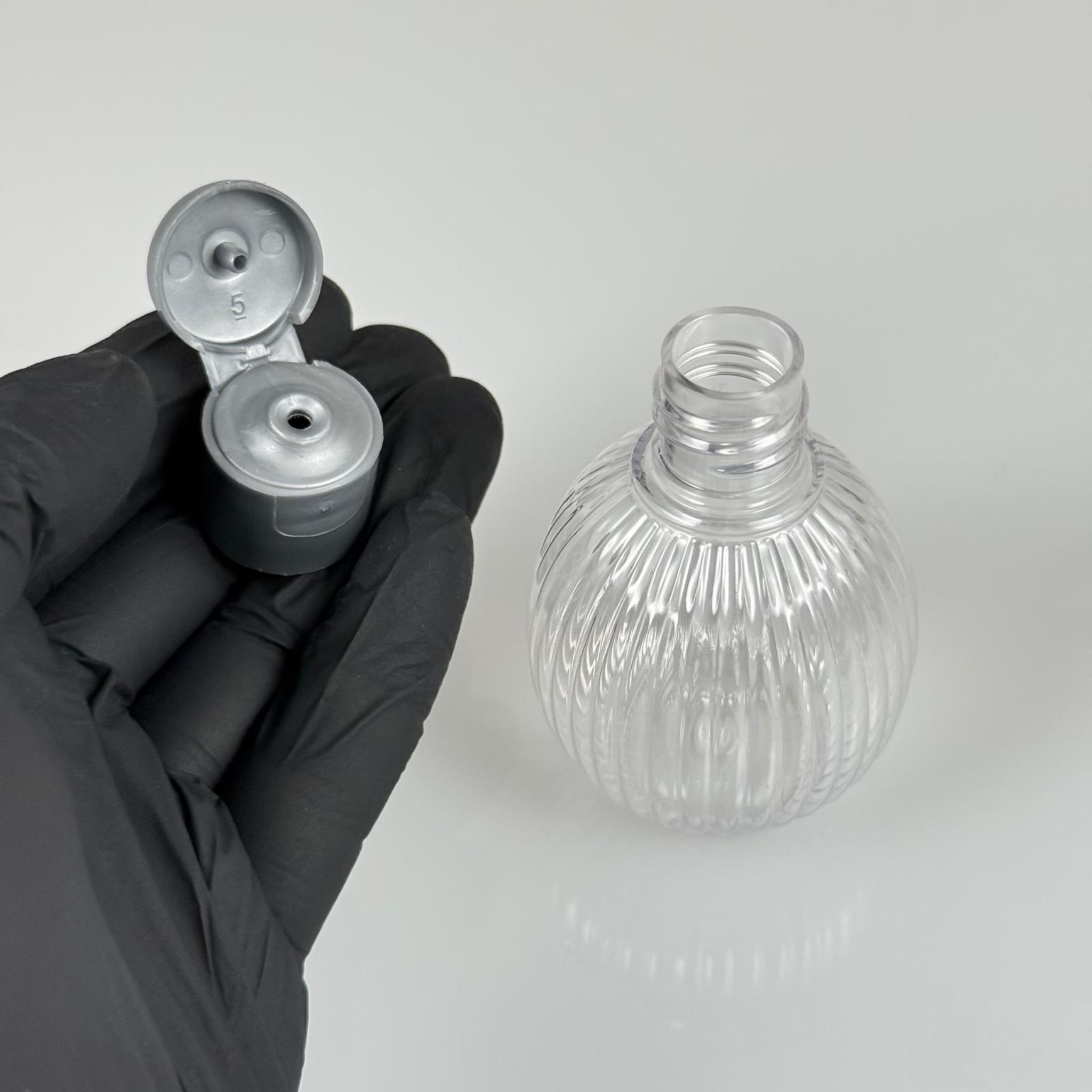 50 CC TOP ÇİZGİLİ DESENLİ 18 MM GRİ FLİPTOP KAPAKLI PET ŞİŞE - 50 ML TOP MODEL ÇİZGİLİ FLİPTOP KAPAKLI PLASTİK ŞİŞE