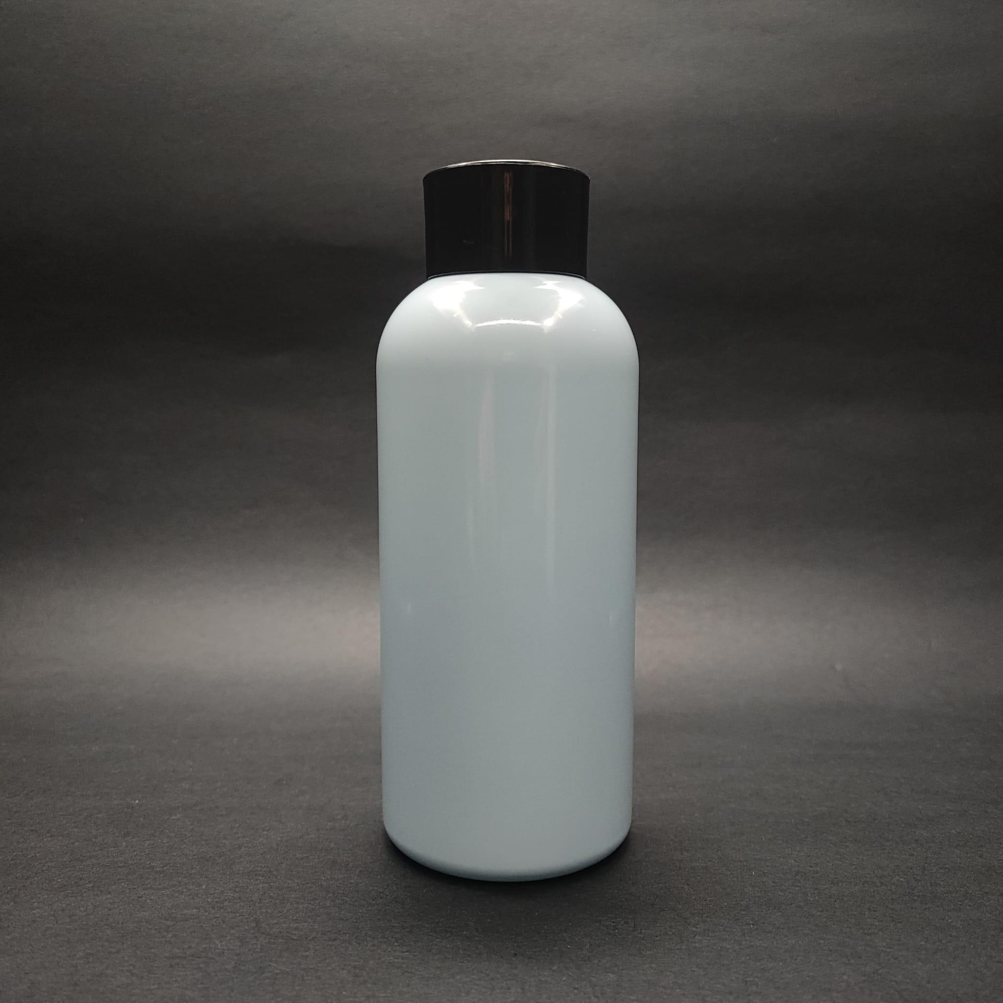 400 CC OVAL BOYUNLU UZUN SİLİNDİR PET ŞİŞE (30 GR) - SİYAH KOLONYA LOSYON KAPAK + TIPA - 400 ML PLASTİK ŞİŞE - BEBEK MAVİSİ