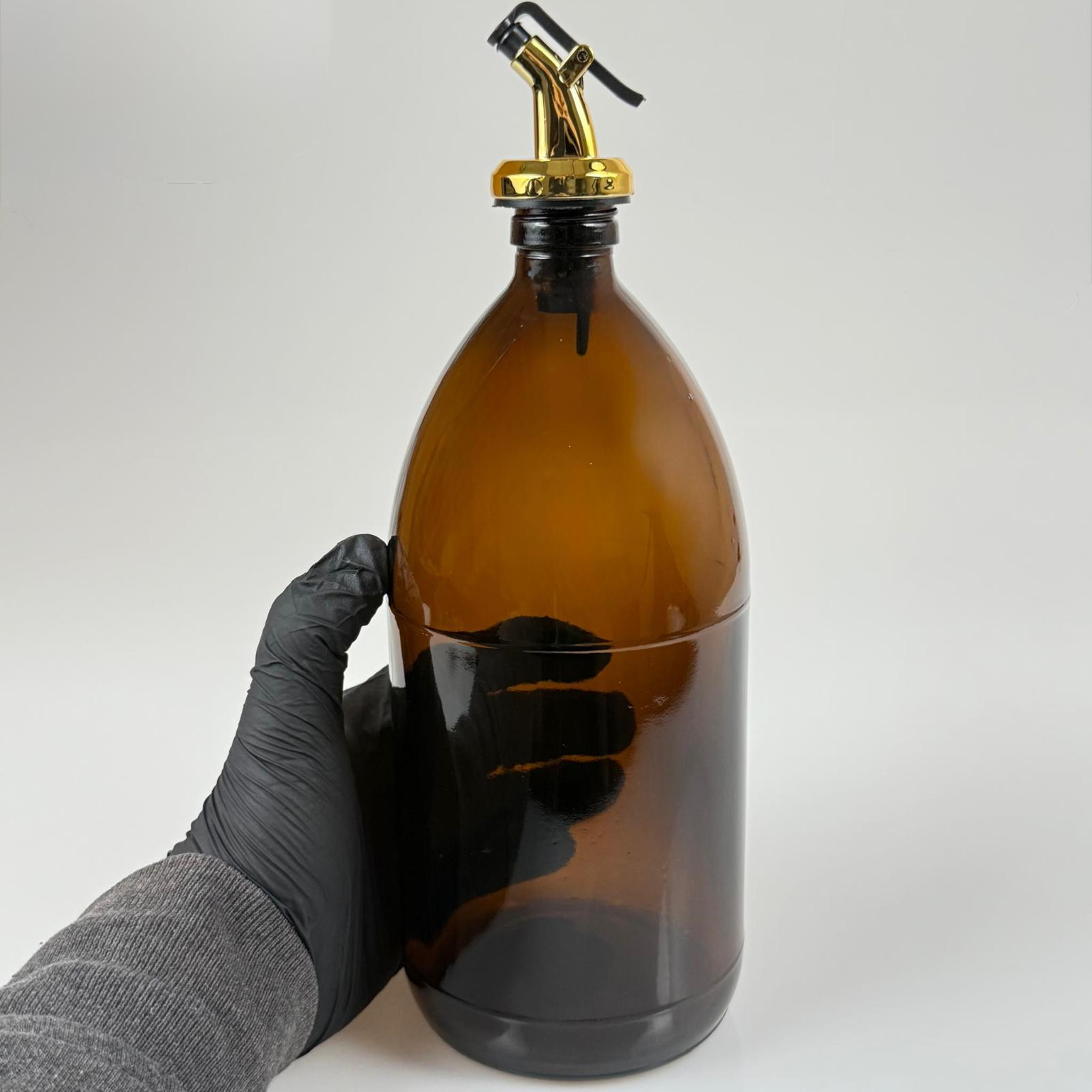 1000 CC AMBER TOMBUL ÖZEL SERİ CAM ŞİŞE - GOLD KAPAKLI YAĞDANLIK TIPALI - 1000 ML CAM ECZA ŞİŞESİ - KAHVERENGİ