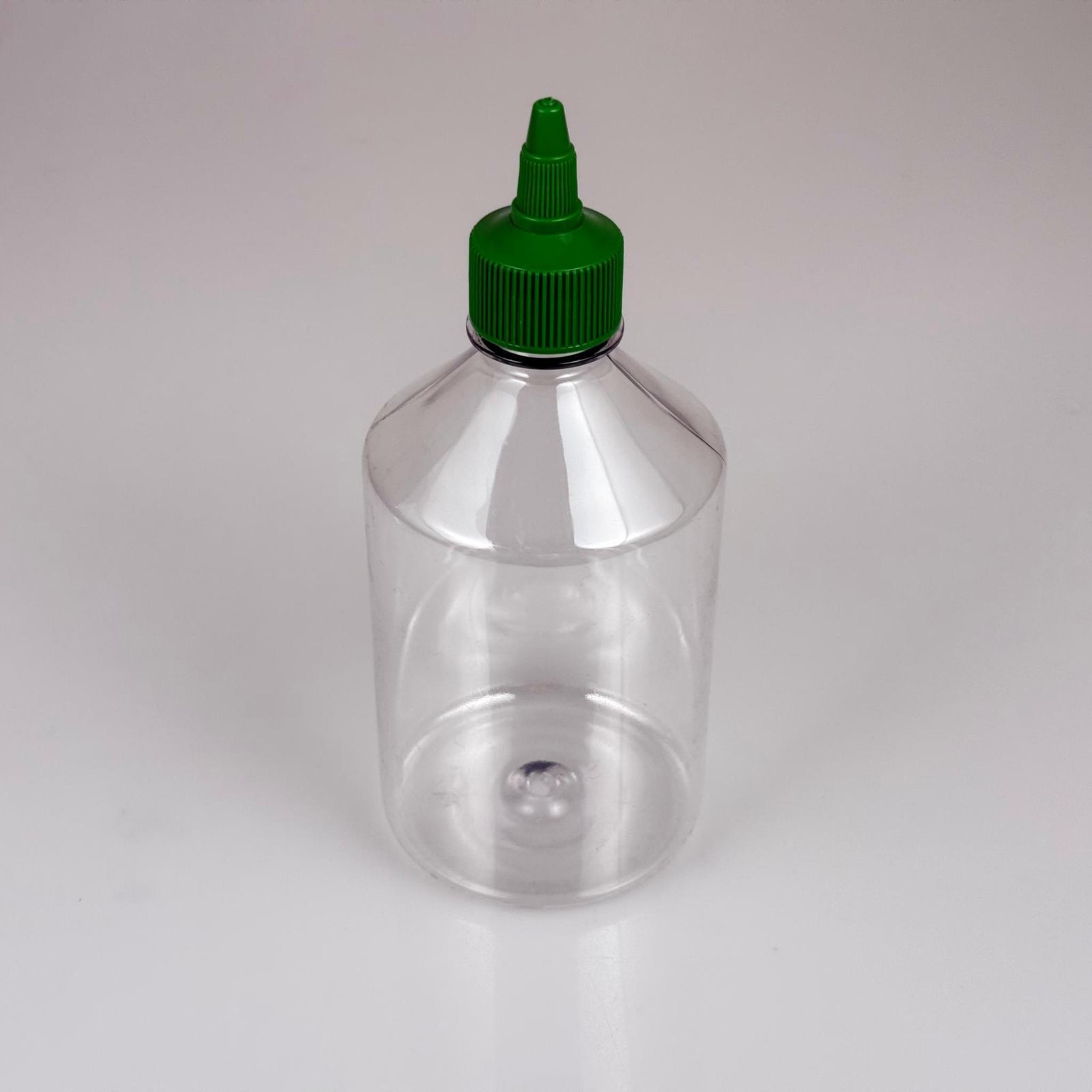 ZEYTİNYAĞI, SOS, ACI SOS, SİRKE, SRIRACHA VB BOŞ ŞİŞELERİ - YEŞİL SİVRİ TWİST AKITICI KAPAK + 500 ML ŞEFFAF PET PLASTİK ŞİŞE TAKIM