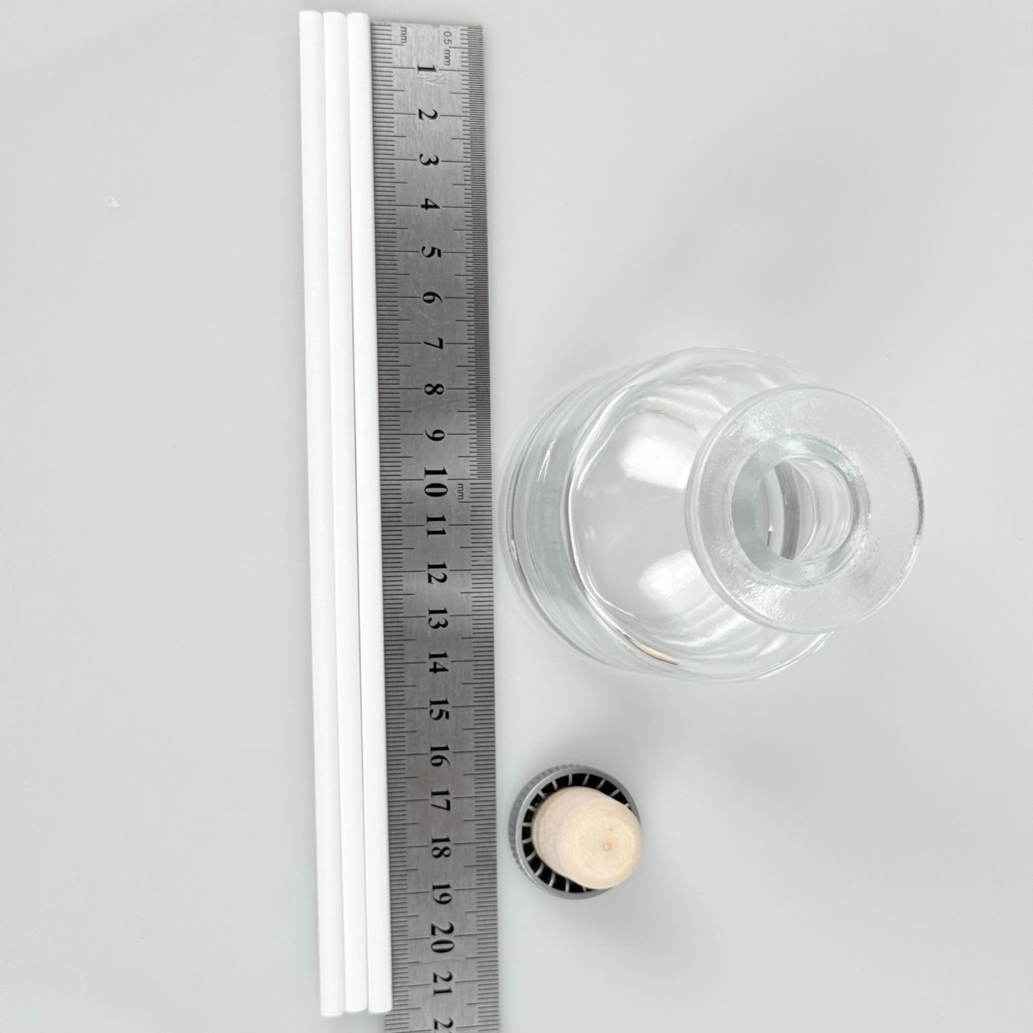150 CC CAM BAMBU SİLİNDİR ODA KOKUSU ŞİŞESİ - 150 ML DİFFUSER CAM ŞİŞE + GRİ MANTAR TIPA + 3 ADET 24 CM BEYAZ FİBER BAMBU ÇUBUK