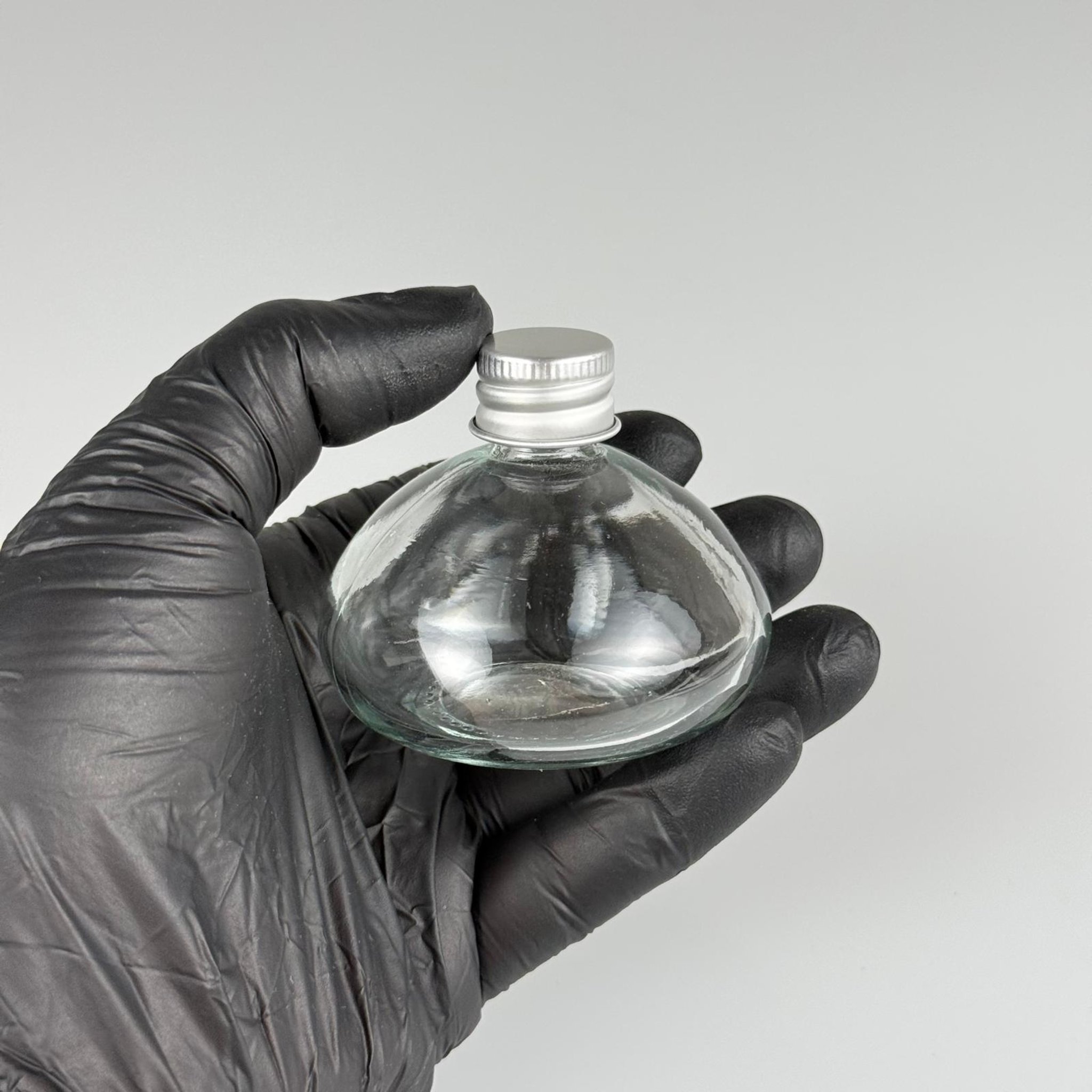 50 CC BASIK CAM ŞİŞE + GÜMÜŞ ALÜMİNYUM METAL KAPAKLI TAKIM - 50 ML ŞEFFAF CAM ŞİŞE