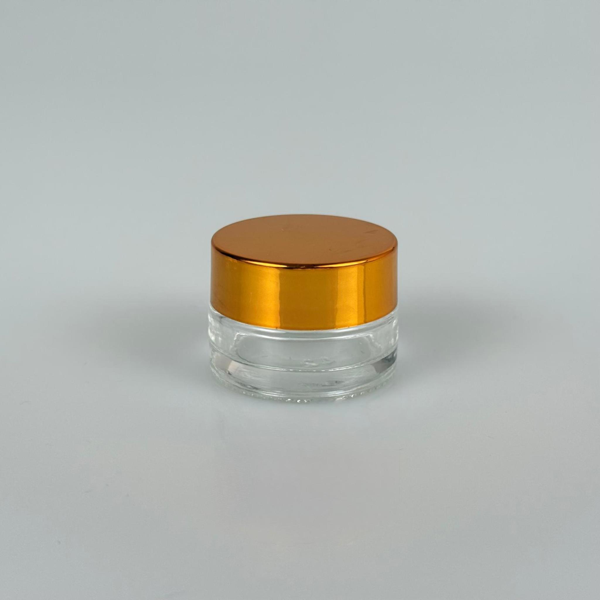 5 CC ŞEFFAF CAM KREM KAVANOZU + GOLD KAPAK + İÇ TIPA   - 5 ML Kozmetik ve Bakım Ürünleri İçin Cam Kavanozları