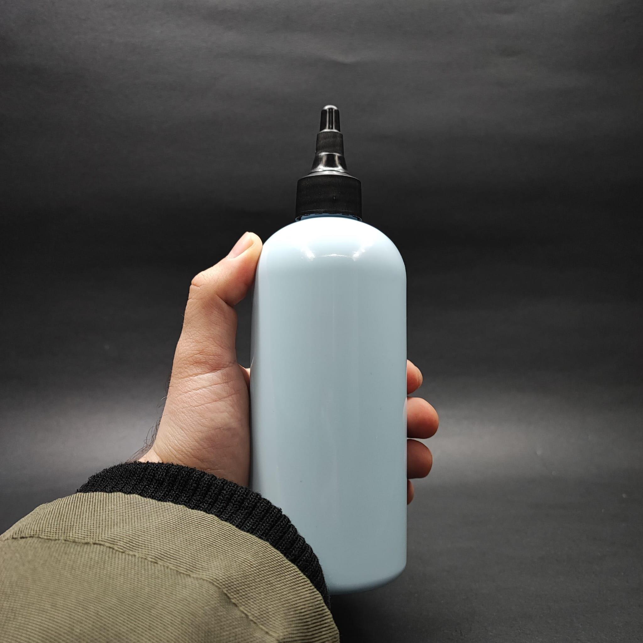400 CC OVAL BOYUNLU SİLİNDİR PET ŞİŞE (30 GR) - SİYAH ASANSÖR KAPAKLI - 400 ML PLASTİK ŞİŞE - BEBEK MAVİSİ