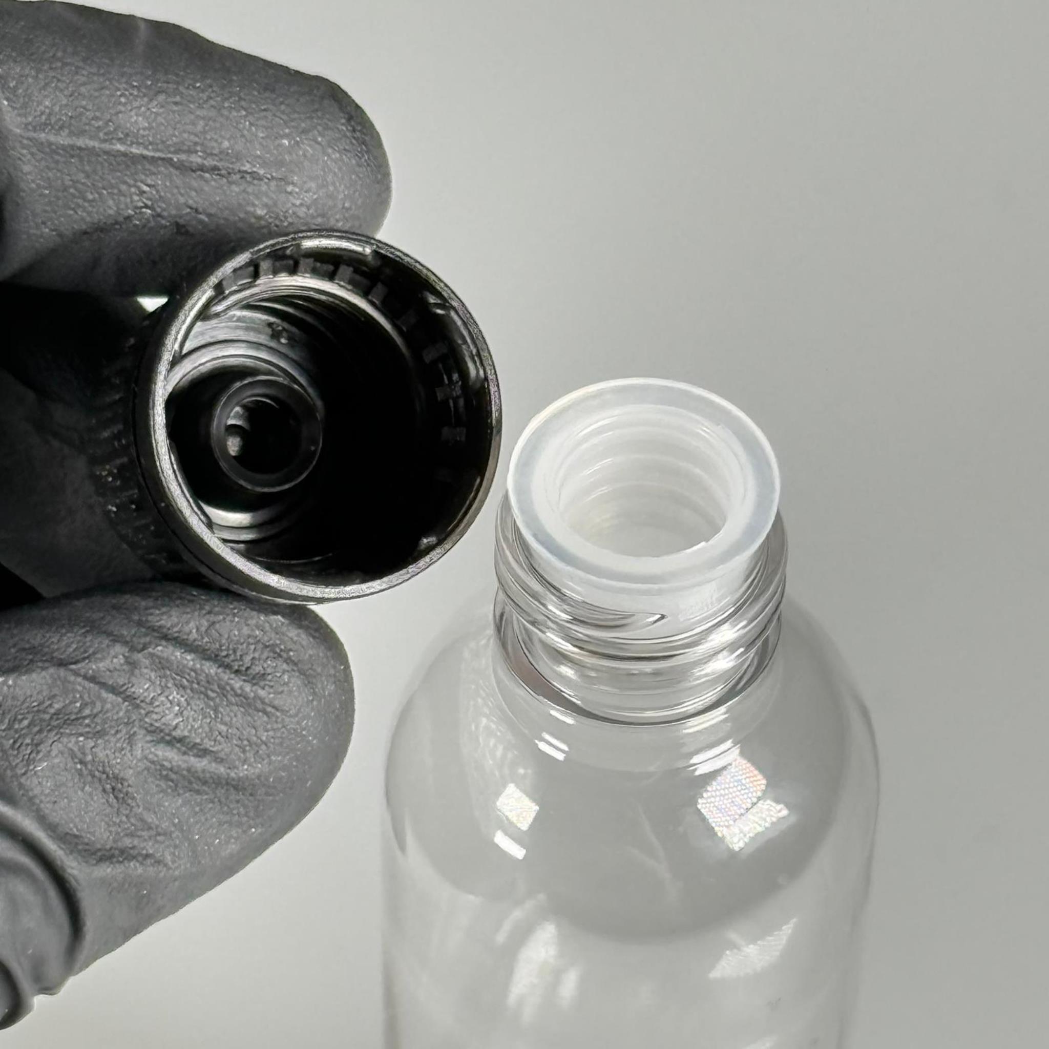 50 CC KALIN ŞEFFAF PET ŞİŞE (8 GR) - SİYAH KAPAKLI + KÖR TIPALI - 50 ML PLASTİK ŞİŞE