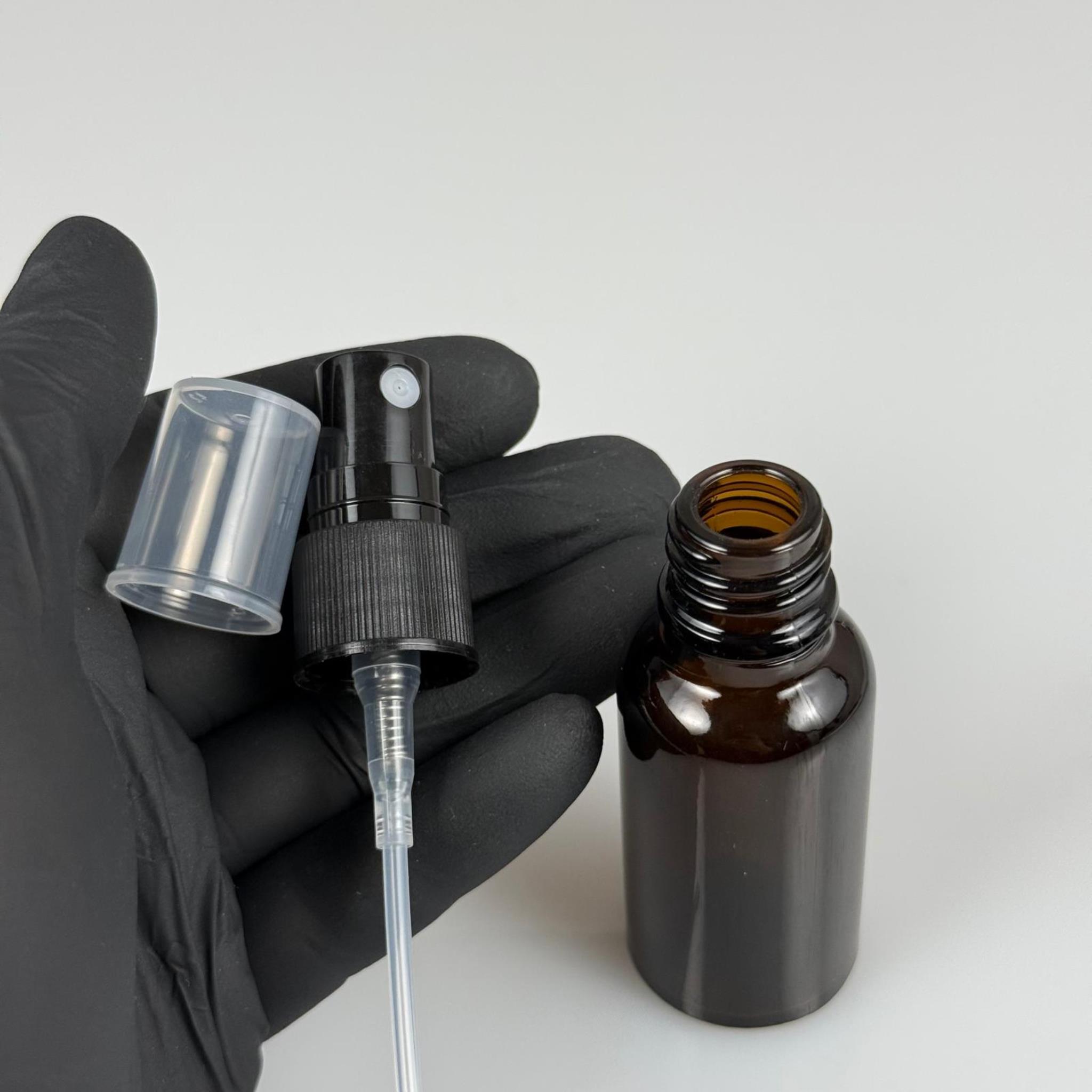 20 CC AMBER CAM ŞİŞE SİYAH SPREYLİ TAKIM - 20 ML KAHVERENGİ SPREYLİ ŞİŞE
