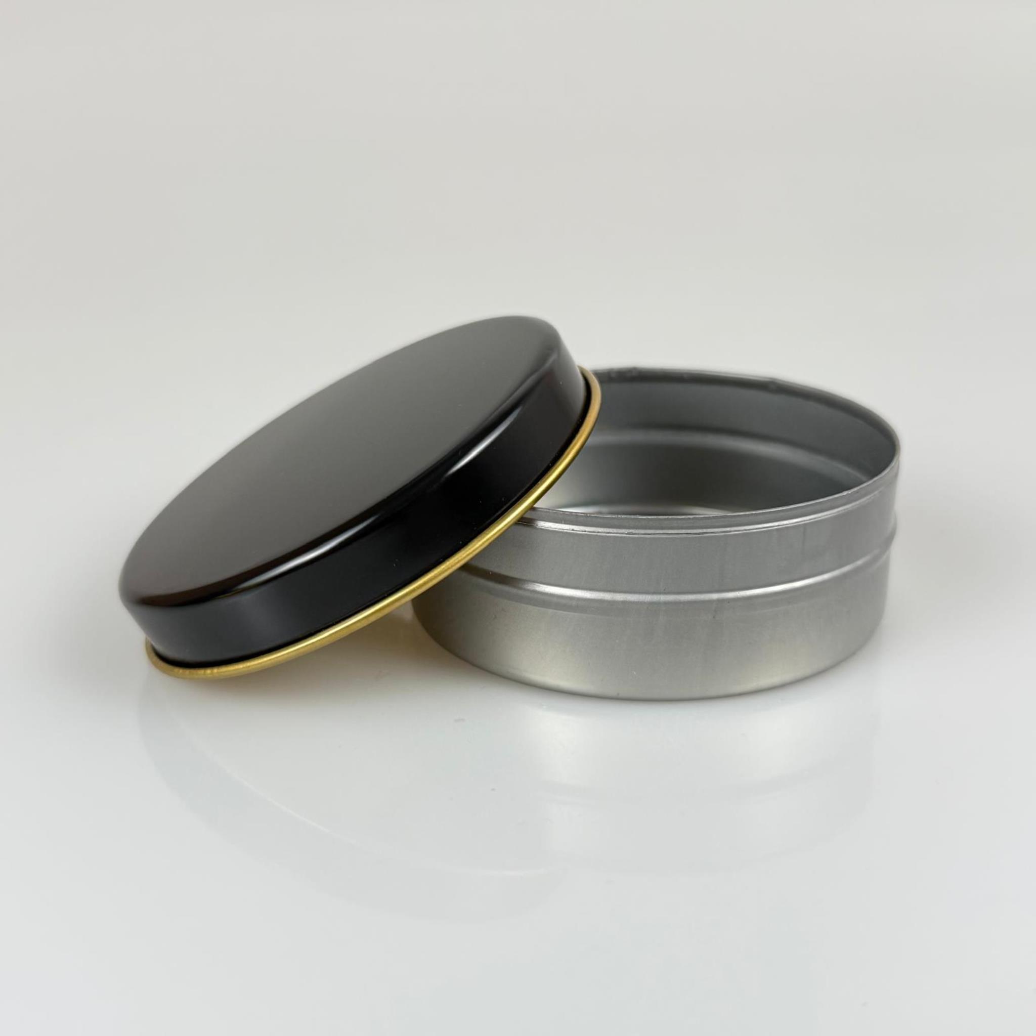 100 CC TENEKE KUTU - GÜMÜŞ - SİYAH KAPAKLI - METAL AMBALAJ - MUM TENEKESİ 77 X 28 MM