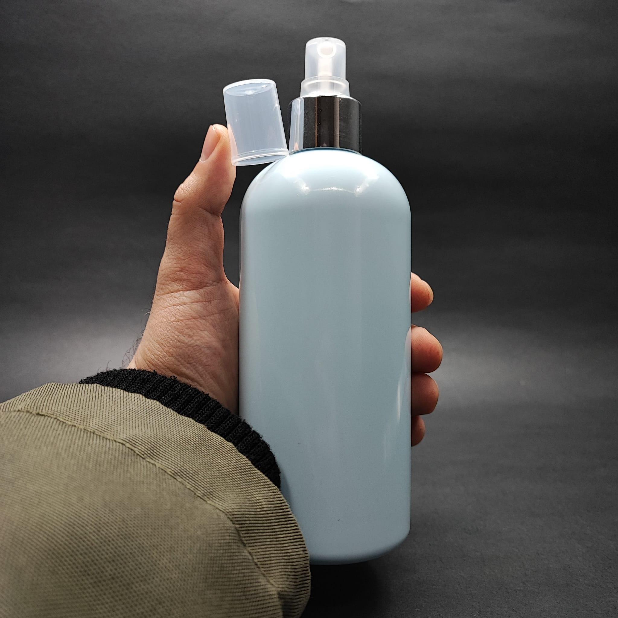 400 CC OVAL BOYUNLU SİLİNDİR PET ŞİŞE (30 GR) - GÜMÜŞ SPREYLİ - 400 ML PLASTİK ŞİŞE - BEBEK MAVİSİ