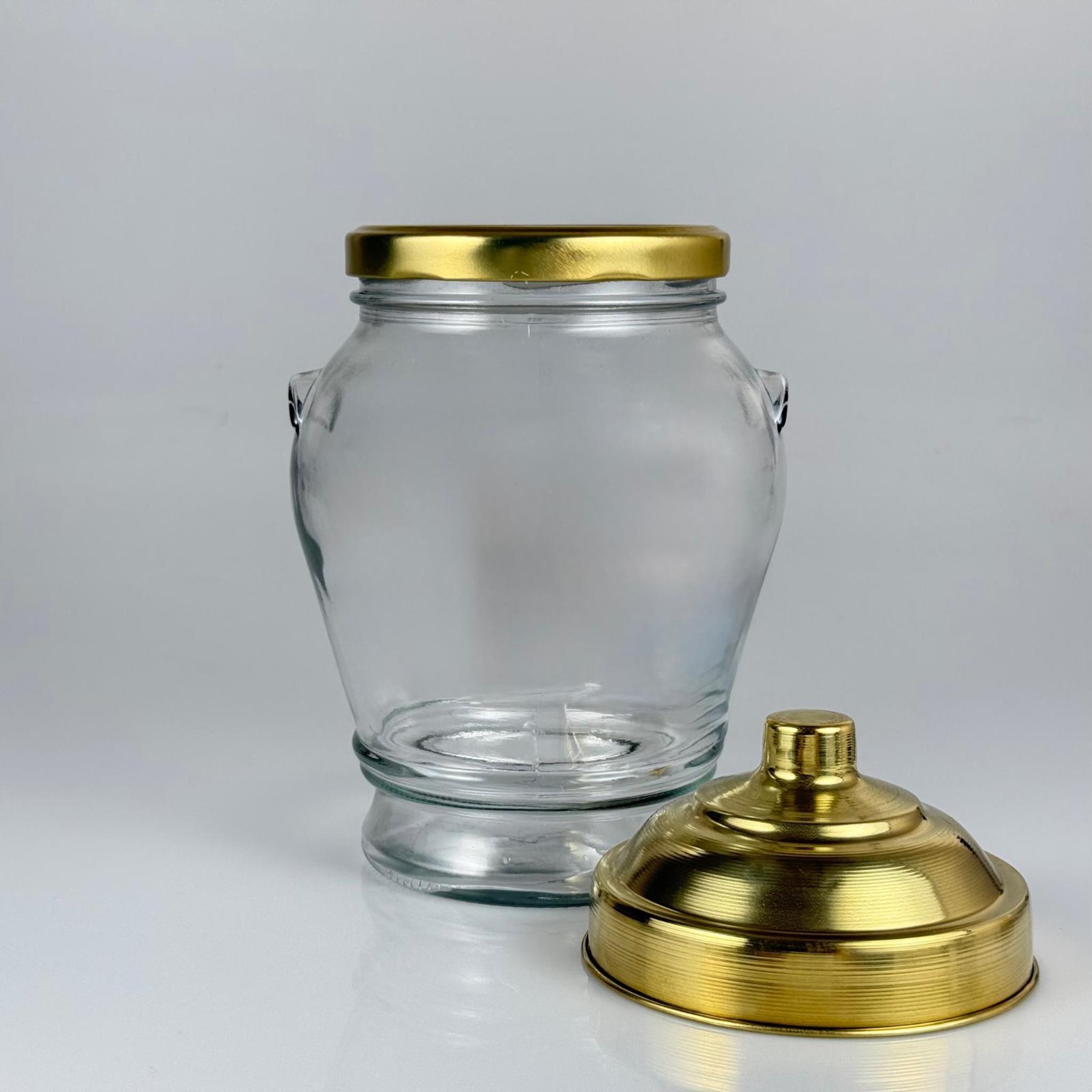 AKTAR, BAKKALİYE, TEŞHİR İÇİN NOSTALJİ PİRİNÇ KAPAKLI CAM KAVANOZ - 1500 ML KULPLU