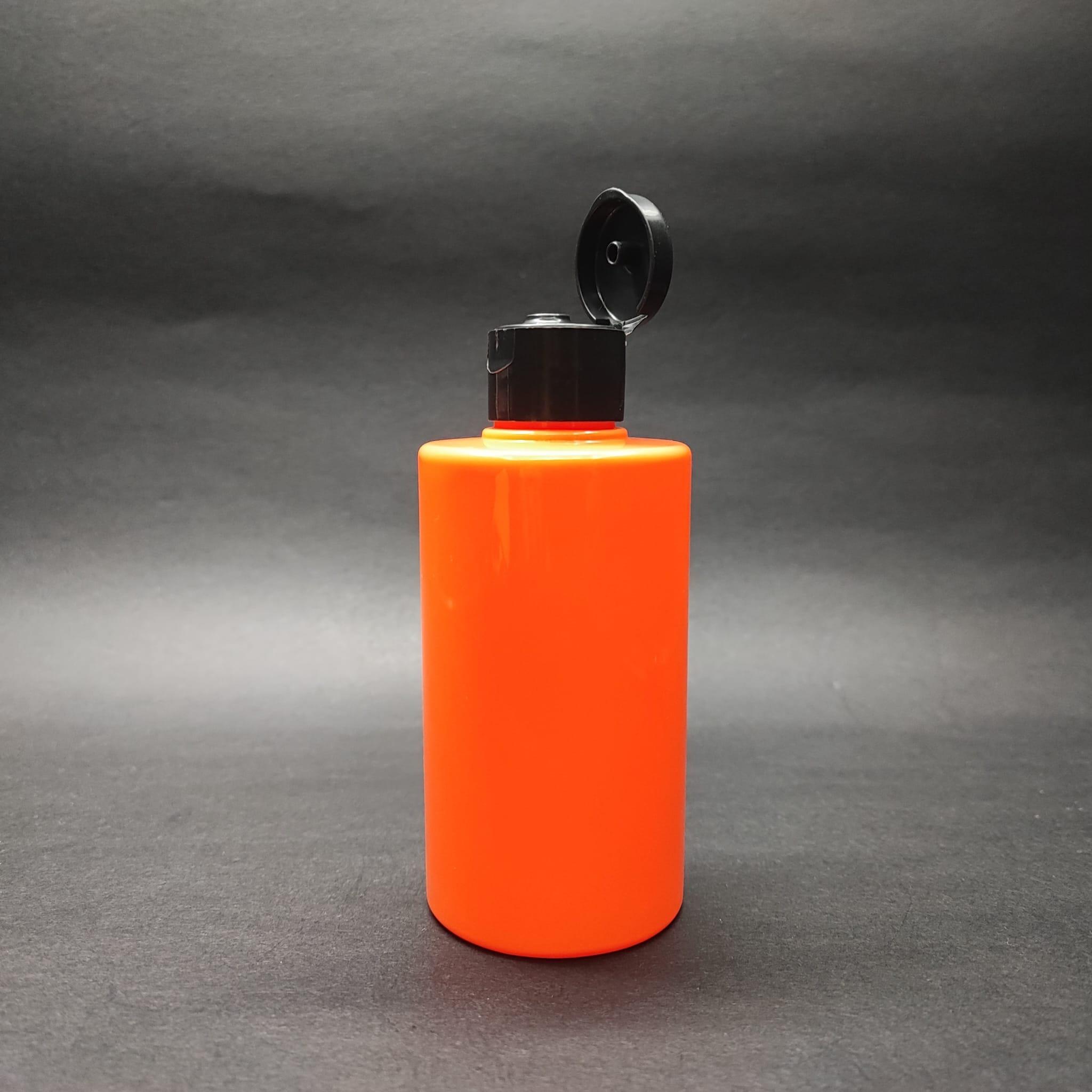 200 CC KÜT BOYUNLU SİLİNDİR PET ŞİŞE (24 GR) - SİYAH FLİPTOP KAPAKLI - 200 ML PLASTİK ŞİŞE - TURUNCU
