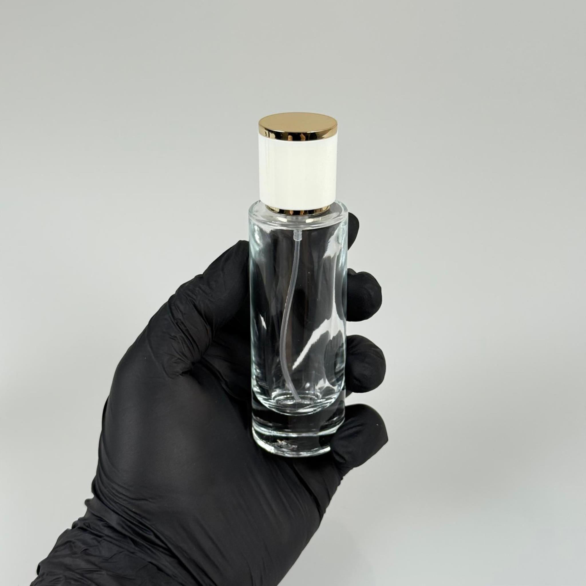 30 ML SİLİNDİR UZUN MODEL PARFÜM ŞİŞESİ - SİYAH METAL SPREYLİ + GOLD BEYAZ KAPAKLI (AĞIZ 15 MM GEÇME KOLAY KAPAMA)