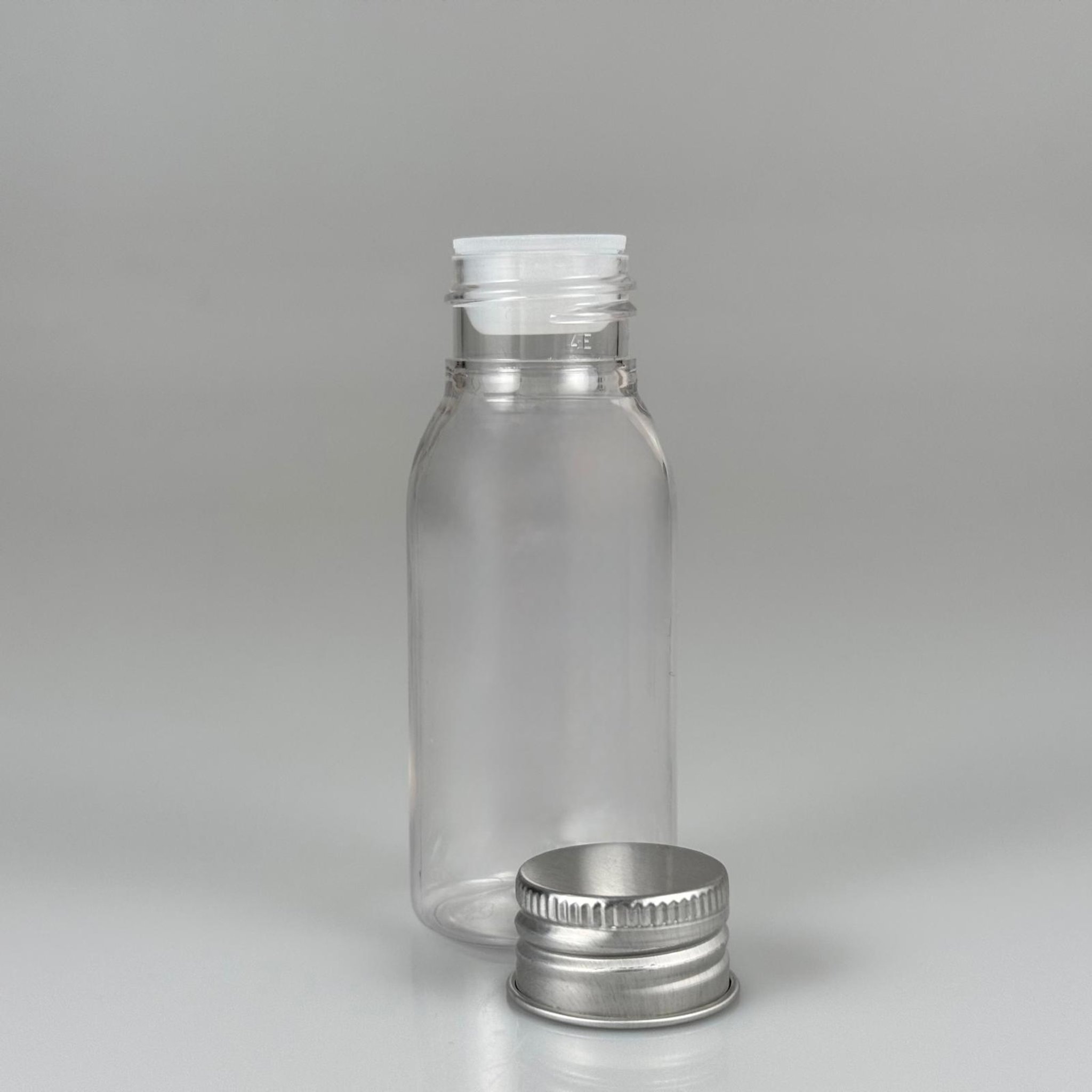 50 CC SERT PLASTİK ŞİŞE (24 AĞIZ) + KÖPÜK CONTALI GÜMÜŞ METAL ALÜMİNYUM KAPAK KOLONYA TIPALI TAKIM - 50 ML KAPAKLI PLASTİK ŞİŞELER