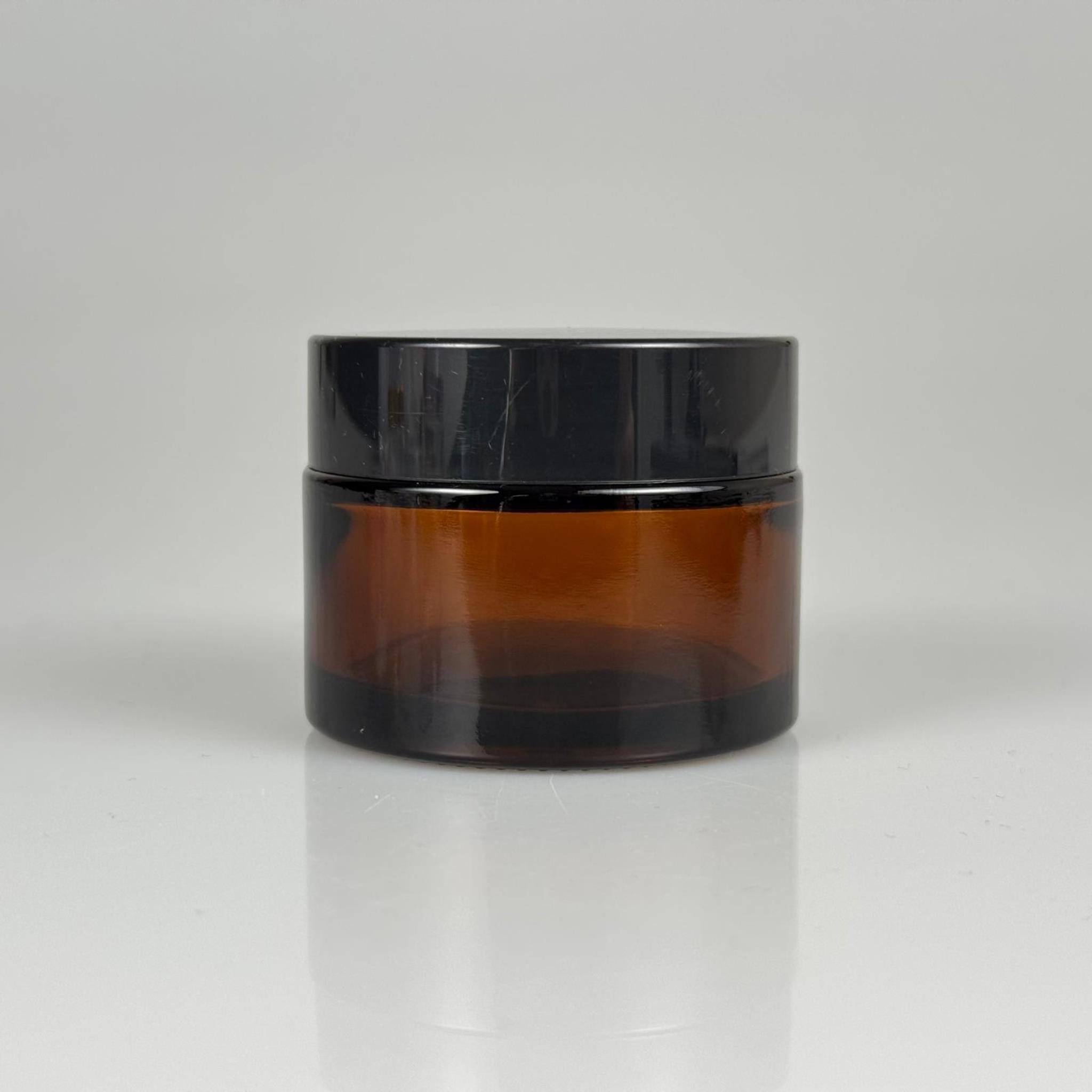 50 CC AMBER CAM KREM KAVANOZU + SİYAH KAPAK + İÇ TIPA - 50 ML Kozmetik ve Bakım Ürünleri İçin Cam Kavanozları