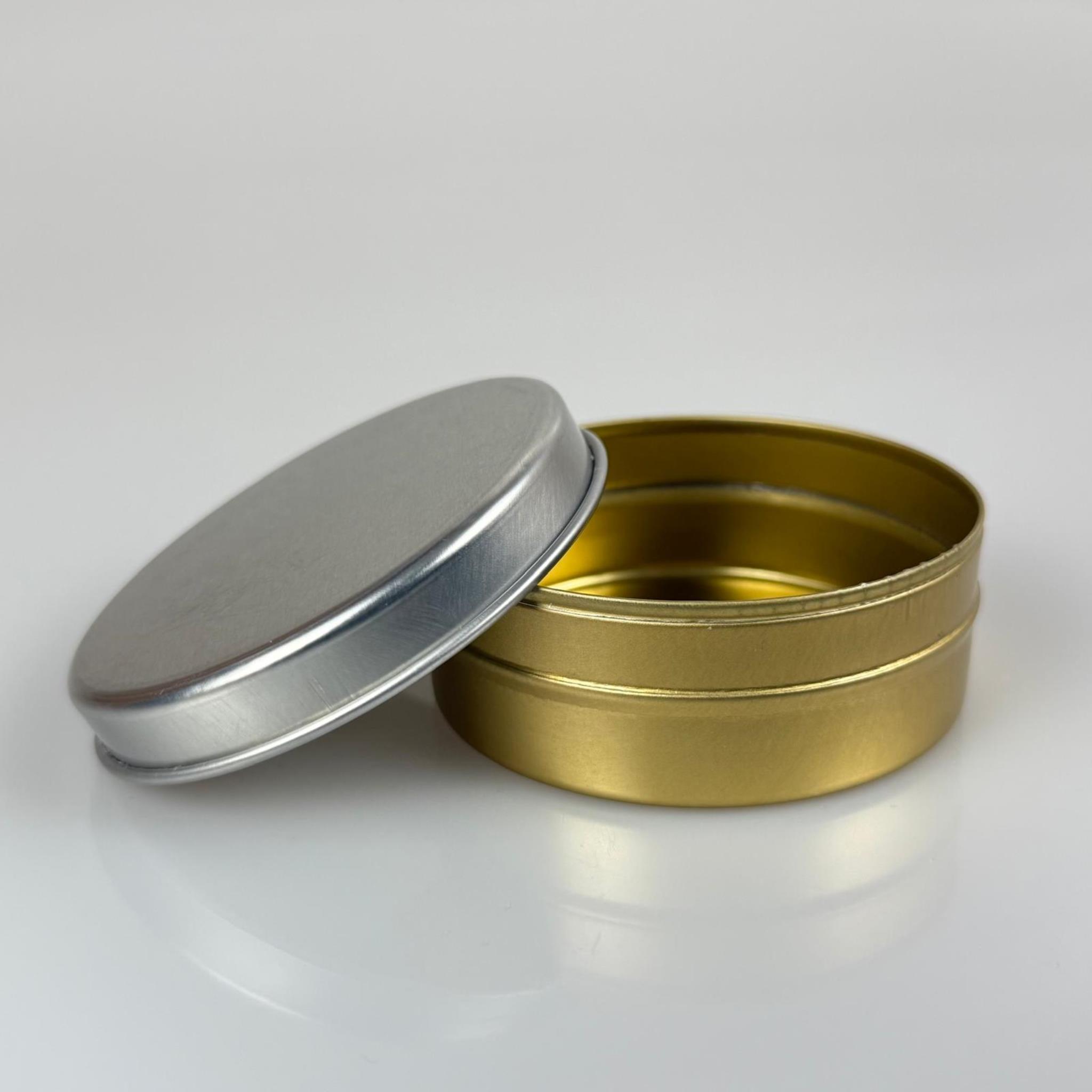 100 CC TENEKE KUTU - GOLD - GÜMÜŞ KAPAKLI - METAL AMBALAJ - MUM TENEKESİ 77 X 28 MM