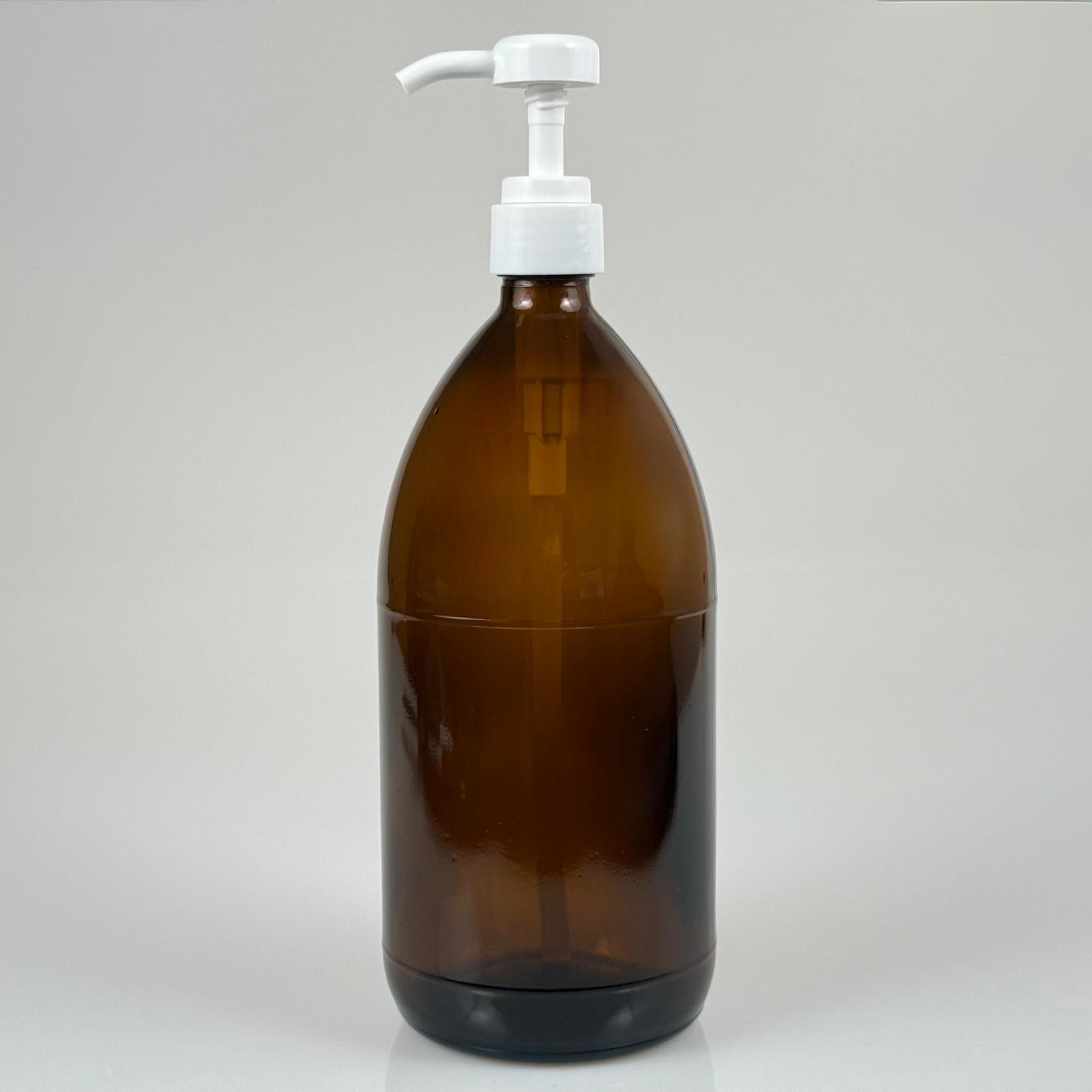 1000 CC AMBER CAM ŞİŞE - BEYAZ DOZAJ POMPALI (HER BASMADA 4 CC SIVI ATAR) - 1000 ML POMPALI ŞİŞE - ŞURUP, ŞAMPUAN, KREM GİBİ YOĞUN KIVAMLI SIVILARDA KULLANILIR