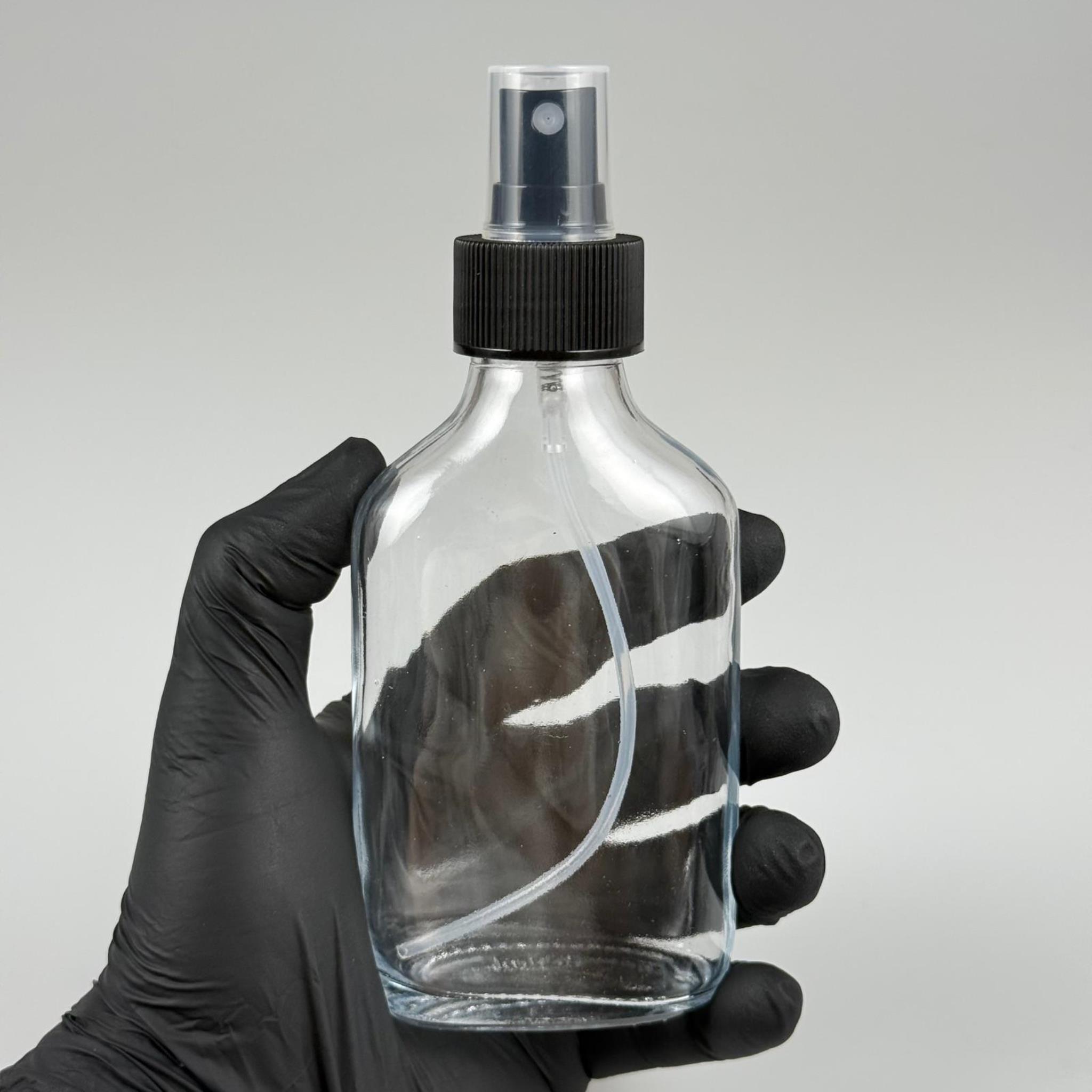 100 CC YASSI SİYAH SPREYLİ CAM ŞİŞE - 100 ML KOLONYA, PARFÜM VB İÇİN FISFISLI ŞİŞE