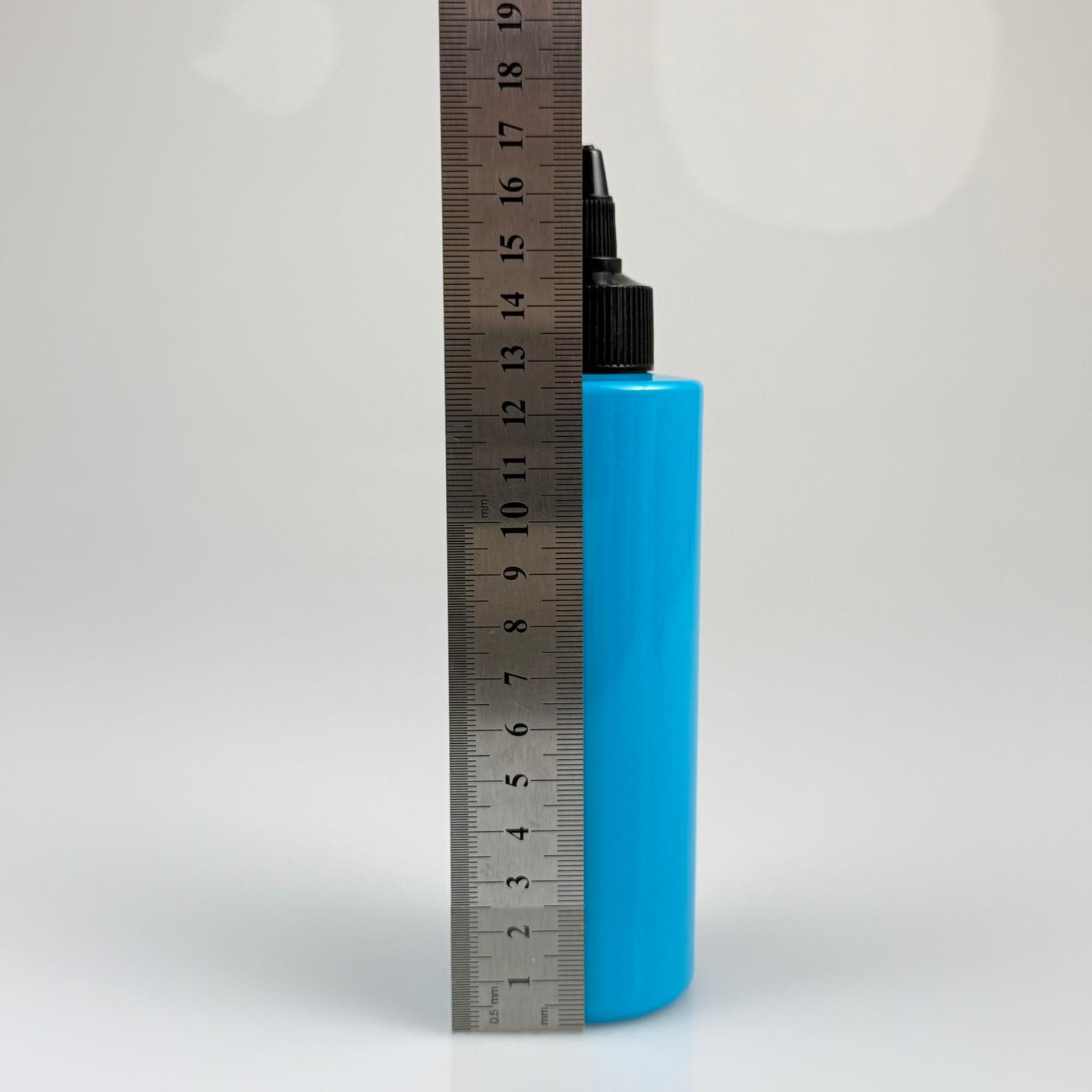 YAĞ, SOS, ACI SOS, SİRKE, SRIRACHA, MÜREKKEP, TUTKAL AKITICI VB BOŞ ŞİŞELERİ - SİYAH SİVRİ TWİST AKITICI KAPAK + 200 ML MAVİ KÜT SERT PET PLASTİK ŞİŞE TAKIM