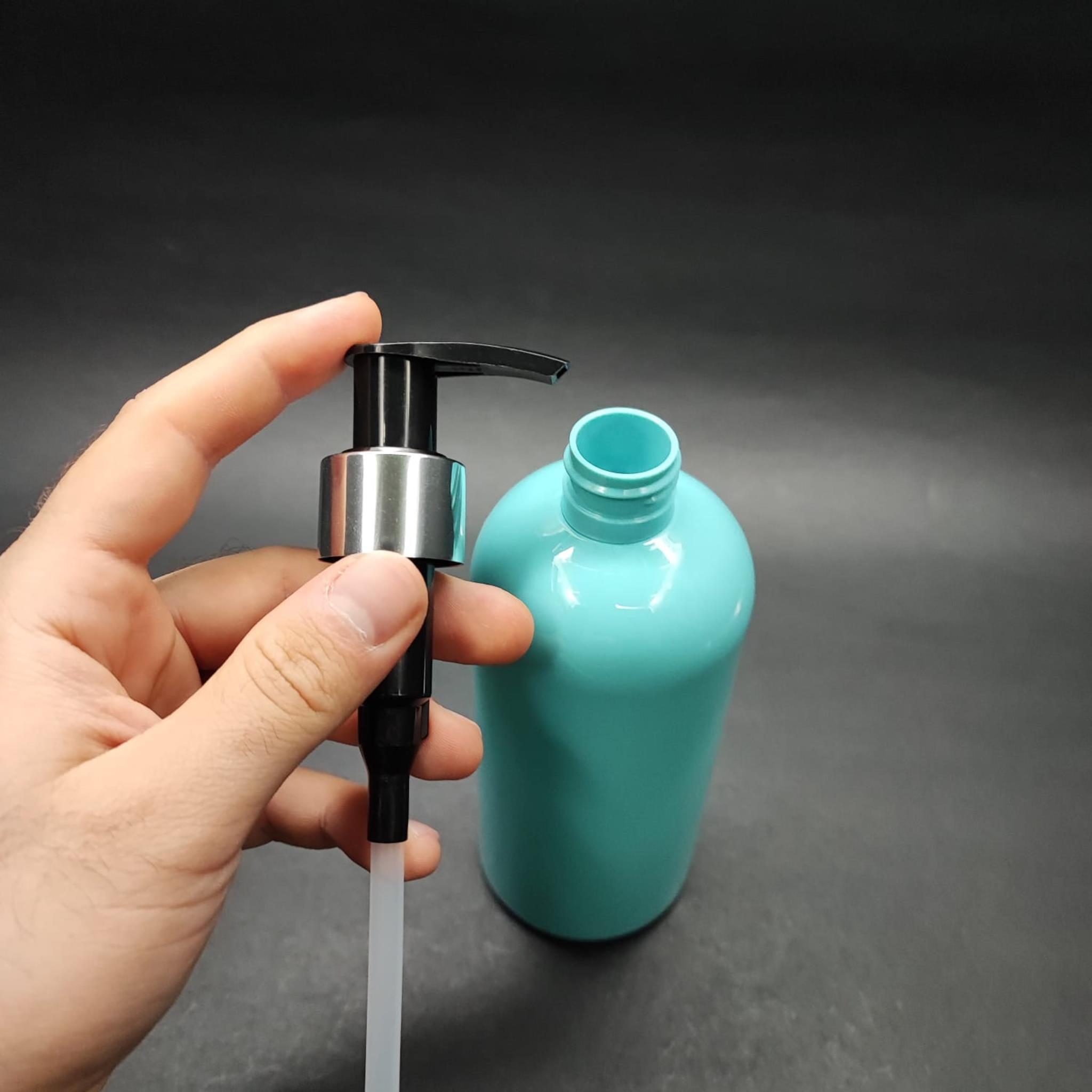 400 CC OVAL BOYUNLU SİLİNDİR PET ŞİŞE (30 GR) - GÜMÜŞ POMPALI - 400 ML PLASTİK ŞİŞE - TURKUAZ