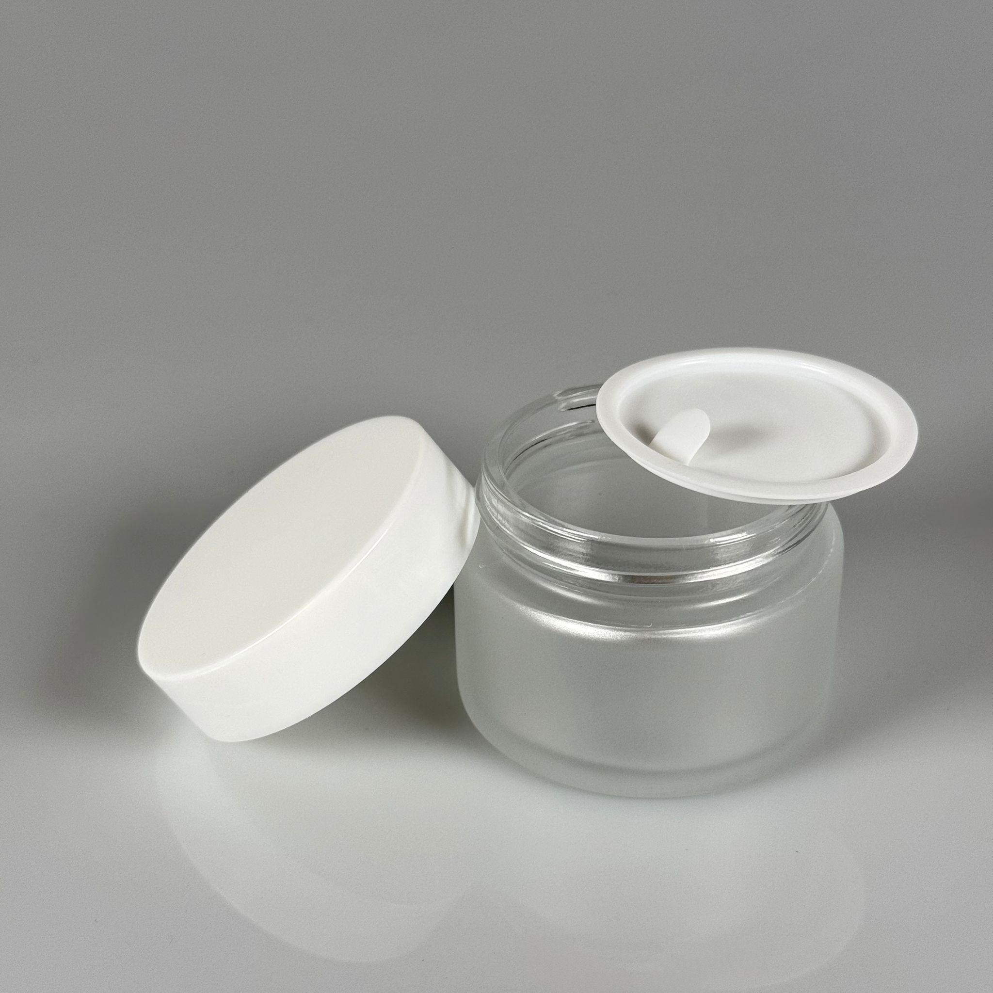 50 CC CAM BUZLU KREM KAVANOZU - BEYAZ KAPAKLI İÇ CONTALI - 50 ML BUZLU CAM KREM KAVANOZU - BUZLU KOZMETİK KAVANOZU