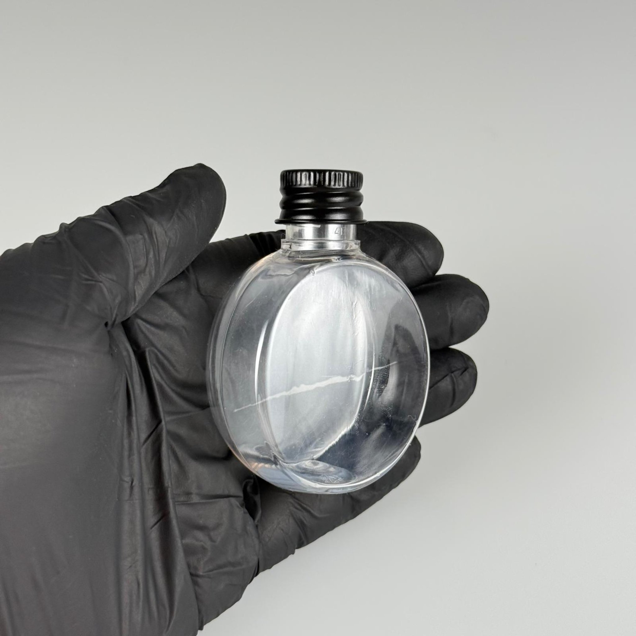 40 CC YUVARLAK TOP PET ŞİŞE - KÖPÜK CONTALI SİYAH ALÜMİNYUM METAL KAPAKLI TAKIM - 40 ML ŞEFFAF PET ŞİŞE