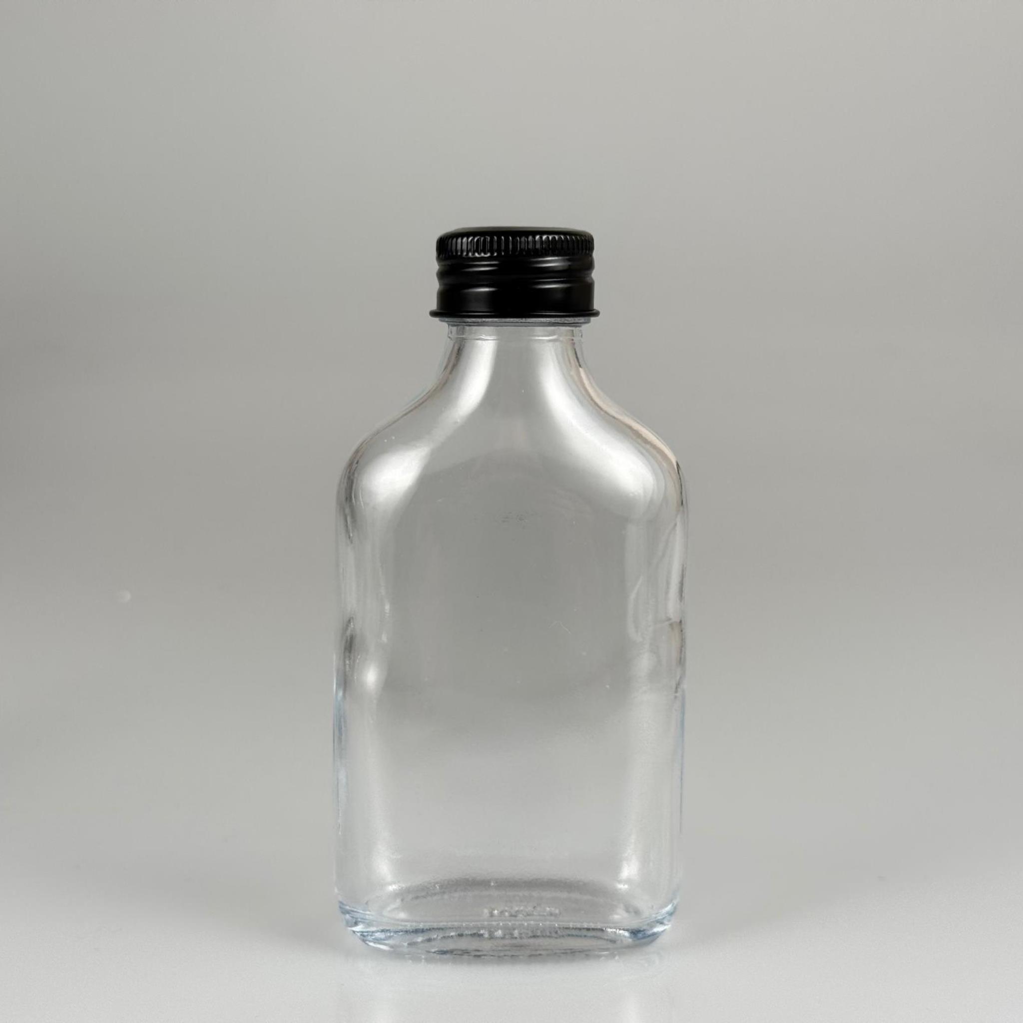 100 CC YASSI LÜX KOLONYA CAM ŞİŞE - SİYAH METAL ALÜMİNYUM KAPAKLI + KOLONYA TIPALI - 100 ML LÜKS METAL KAPAKLI CAM KOLONYA ŞİŞESİ