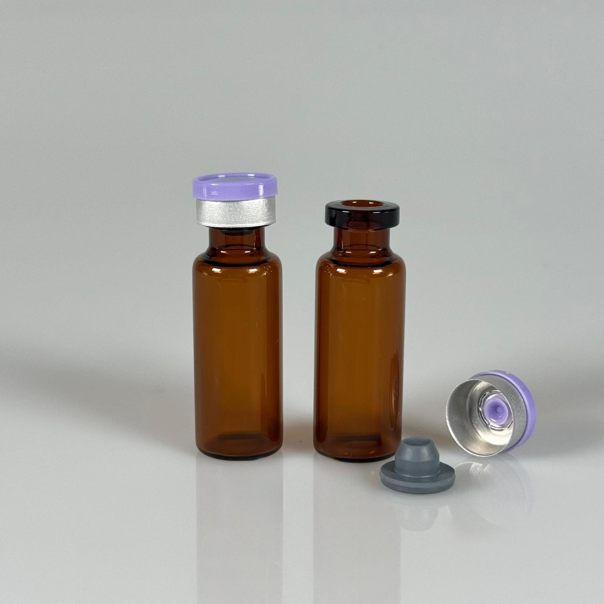 4 ML vial flakon şişe - 13 ağız 4 cc amber cam ilaç şişesi + kauçuk butil enjektör tıpası + mor alüminyum kapaklı takım