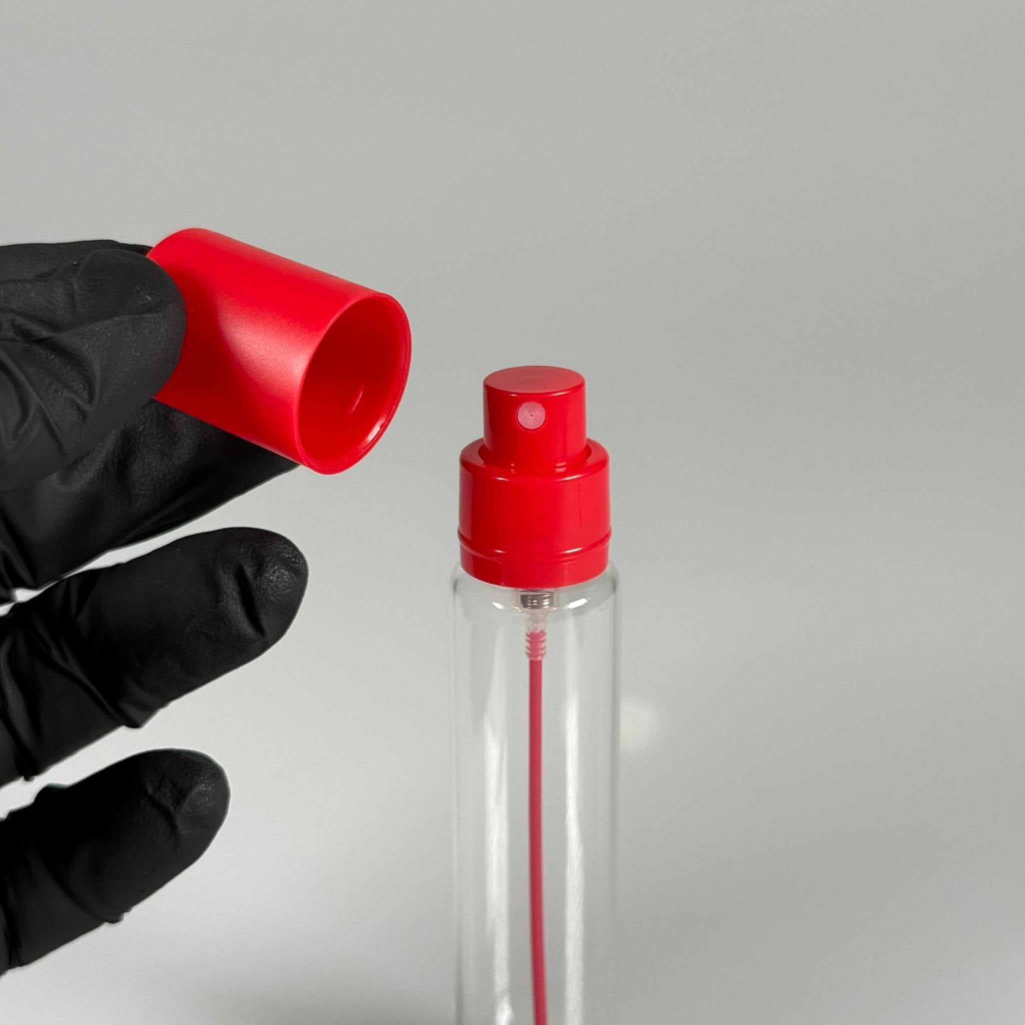 PARFÜM ŞİŞESİ 25 ML - 25 CC PARFÜM AMBALAJI VALFLİ (GEÇME AĞIZ) CAM KALEM PARFÜM İÇİN ŞİŞELERİ - KIRMIZI SPREY + KAPAKLI SET TAKIM