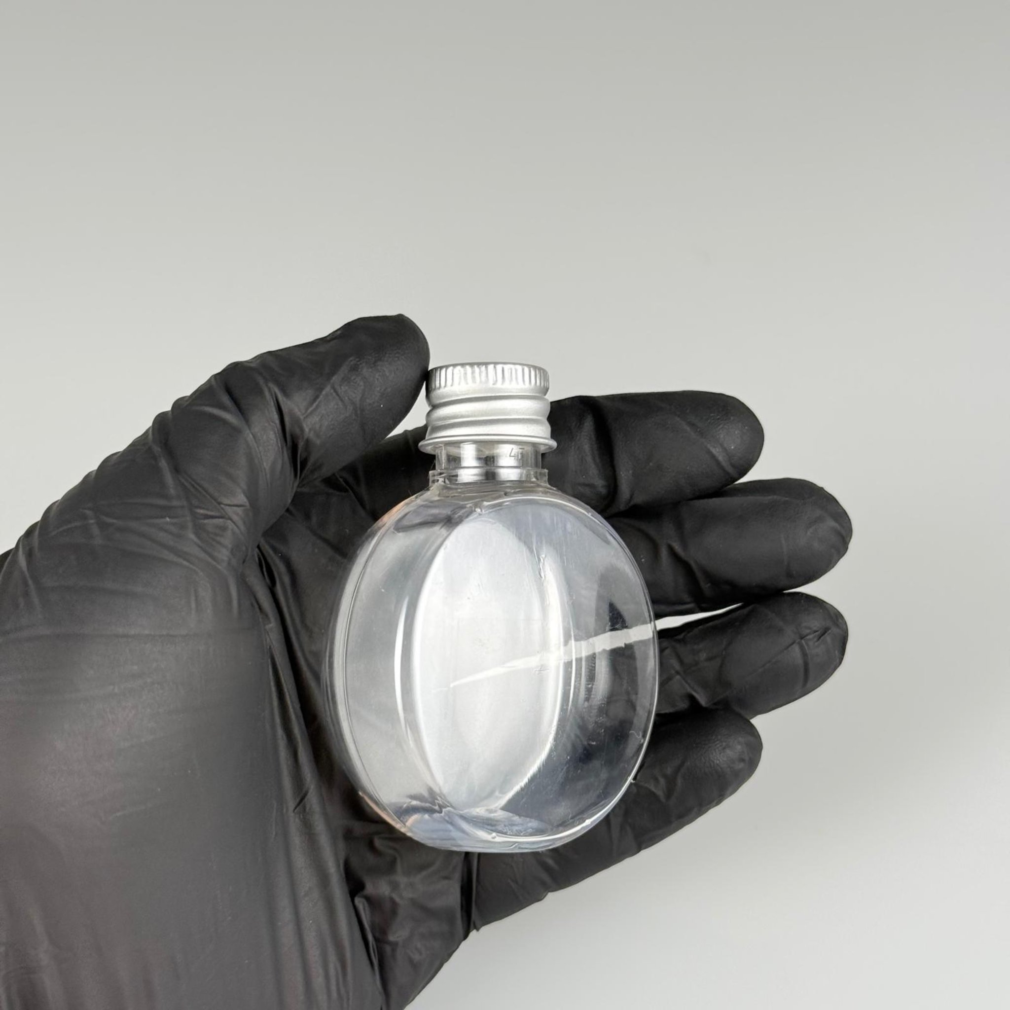 40 CC YUVARLAK TOP PET ŞİŞE - KÖPÜK CONTALI GÜMÜŞ ALÜMİNYUM METAL KAPAKLI TAKIM - 40 ML ŞEFFAF PET ŞİŞE