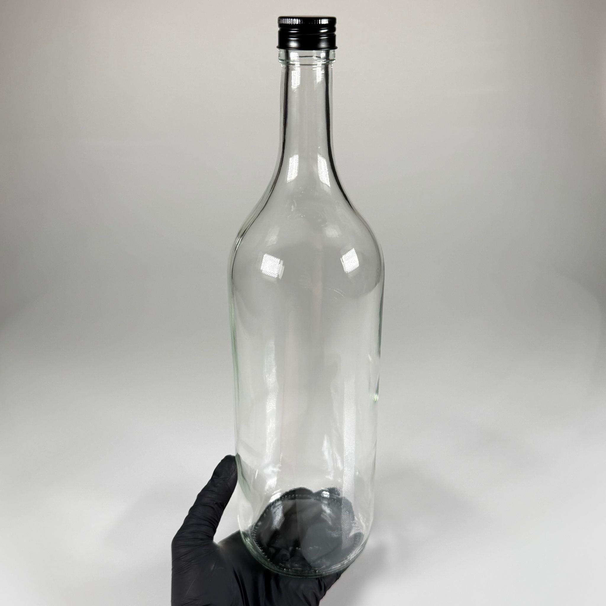 1500 CC ŞEFFAF CAM ŞİŞE - SİYAH METAL ALÜMİNYUM KAPAKLI - 1500 ML YAĞ ŞİŞESİ - SİRKE ŞİŞESİ - 1,5 LİTRE CAM ŞİŞE