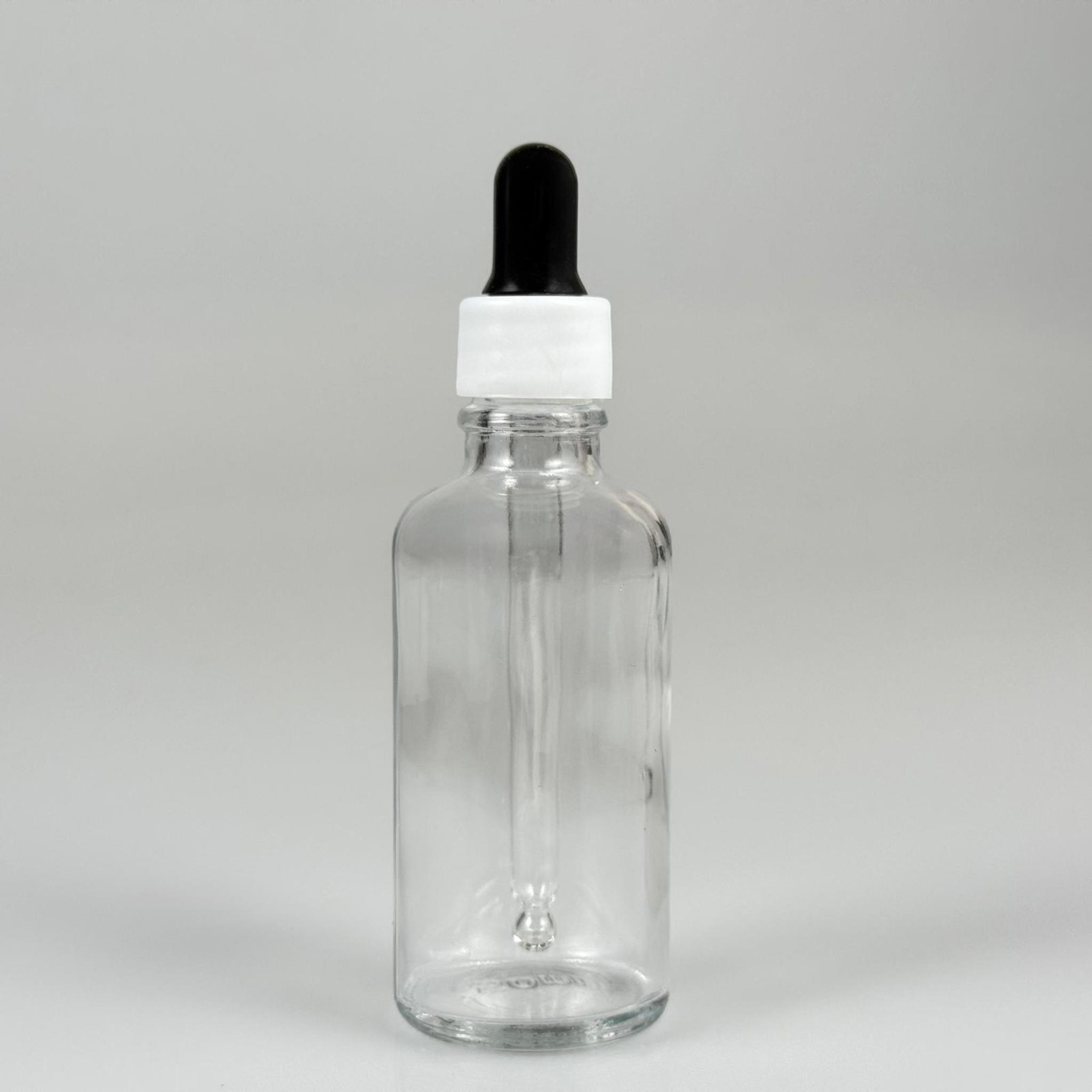 50 CC ŞEFFAF CAM DAMLALIKLI ŞİŞE - SİYAH EMZİK + BEYAZ DÜZ KAPAK + CAM PİPET TAKIM - 50 ML DAMLALIKLI ŞİŞE SETİ