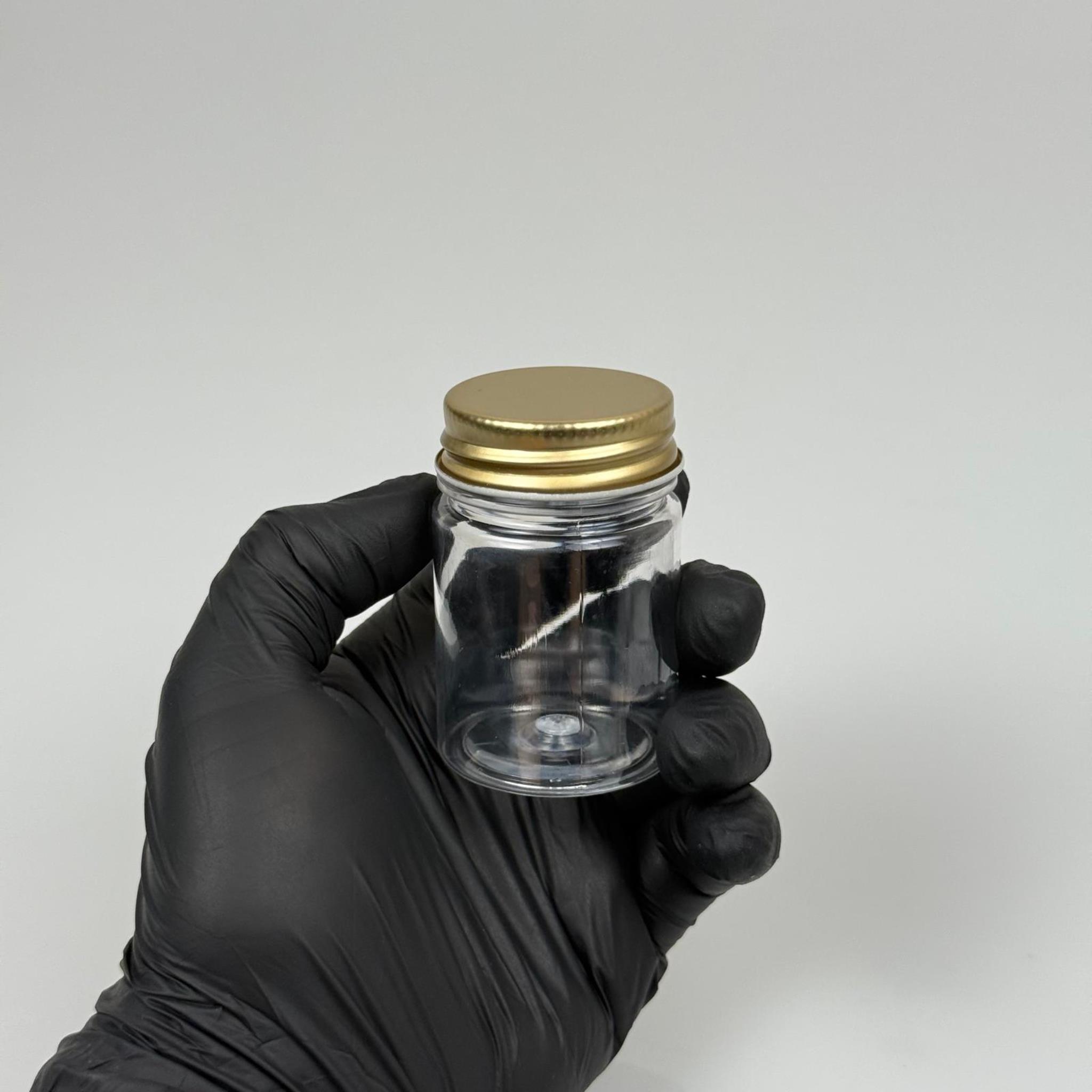 50 CC PET ŞİŞE GENİŞ AĞIZLI - GOLD METAL KAPAKLI - 50 ML PLASTİK NUMUNE KAVANOZU, MİNİ TABLET KAVANOZU