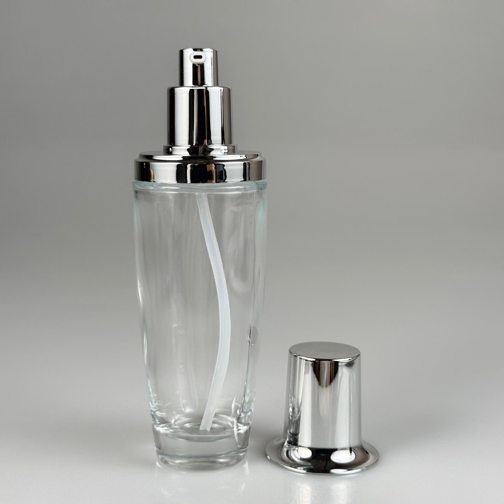 100 ML ROMA ŞİŞE - GÜMÜŞ METAL POMPALI BOŞ LÜX KREM VE LOSYON ŞİŞELERİ