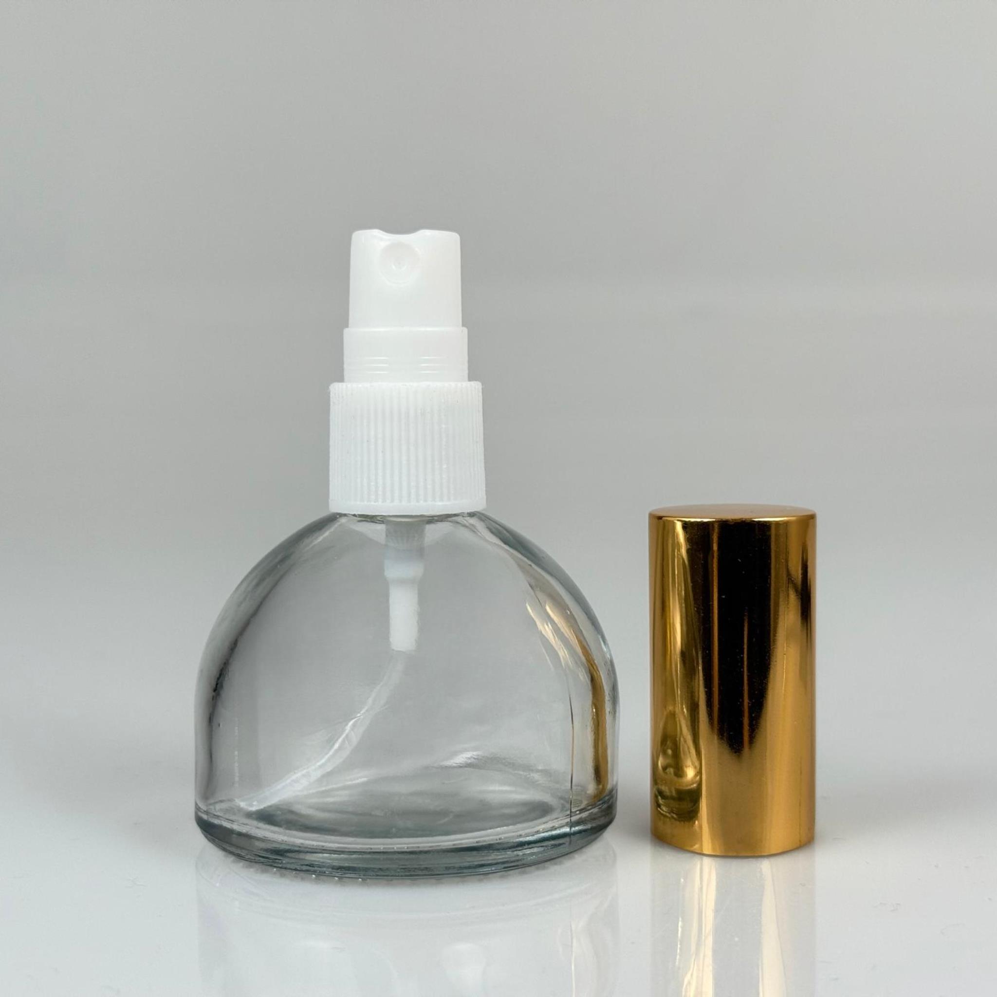 50 CC KUBBE CAM ŞİŞE + GOLD SPREY FISFIS - 50 ML HEDİYELİK CAM KOLONYA ŞİŞESİ - PARFÜM ESANS ŞİŞESİ - DÜĞÜN, NİŞAN, SÖZ, KINA, CENAZE, PROMOSYON, PARFÜM İÇİN HEDİYELİK KOLONYA ŞİŞELERİ