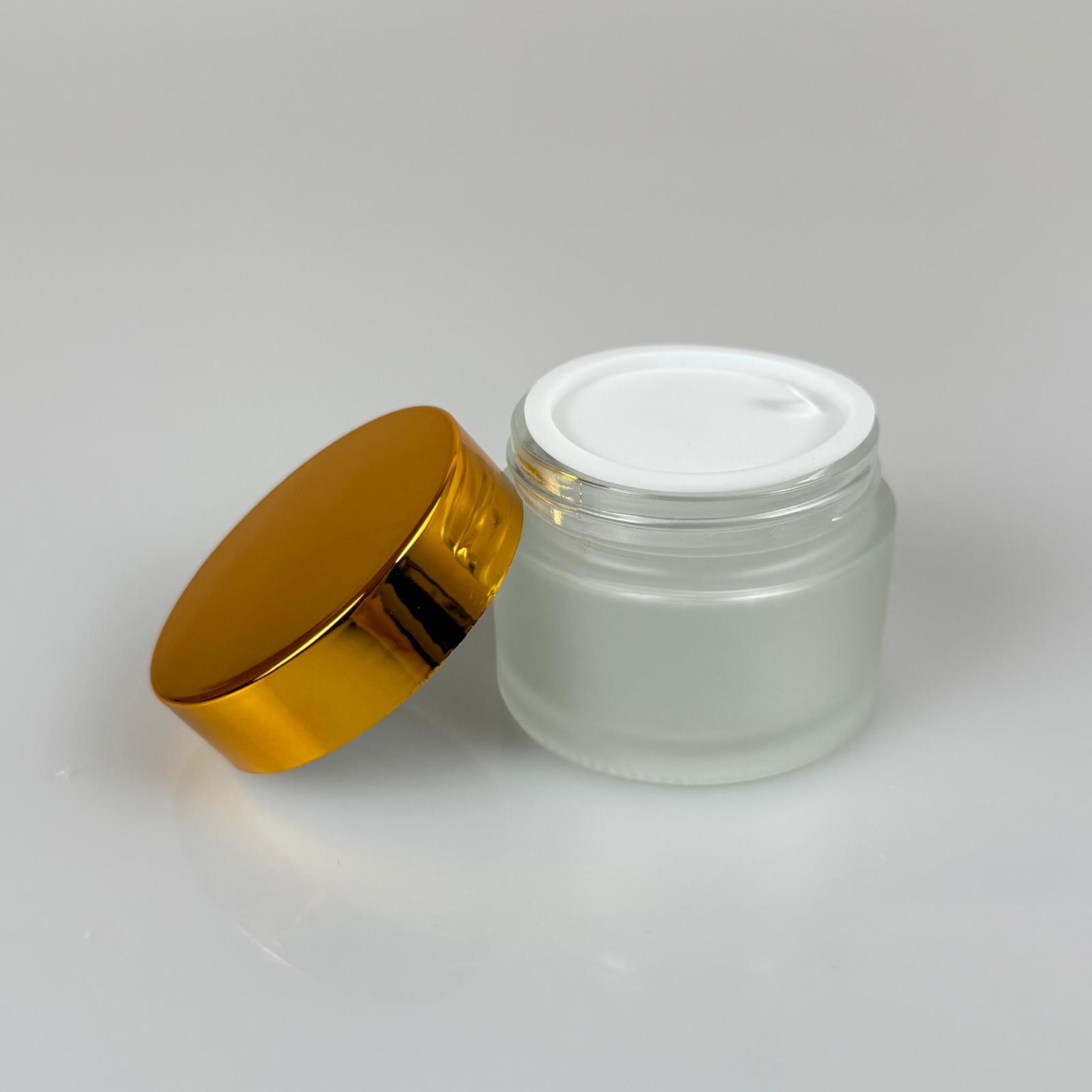 50 CC CAM BUZLU KREM KAVANOZU - GOLD KAPAKLI İÇ CONTALI - 50 ML BUZLU CAM KREM KAVANOZU - BUZLU MUM KAVANOZU