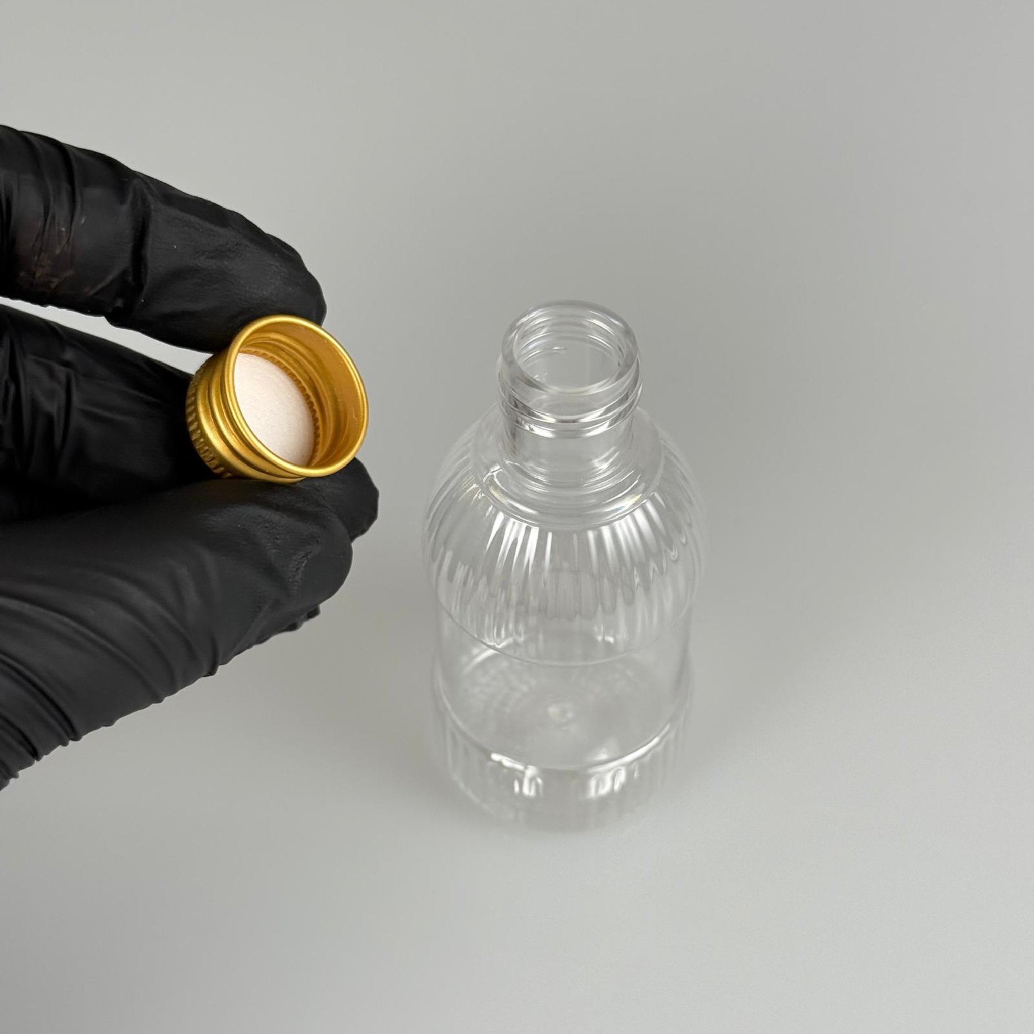 50 CC MANDALİNA MODEL PET ŞİŞE + KÖPÜK CONTALI GOLD ALÜMİNYUM METAL KAPAKLI TAKIM - 50 ML TOMBUL PET ŞİŞE