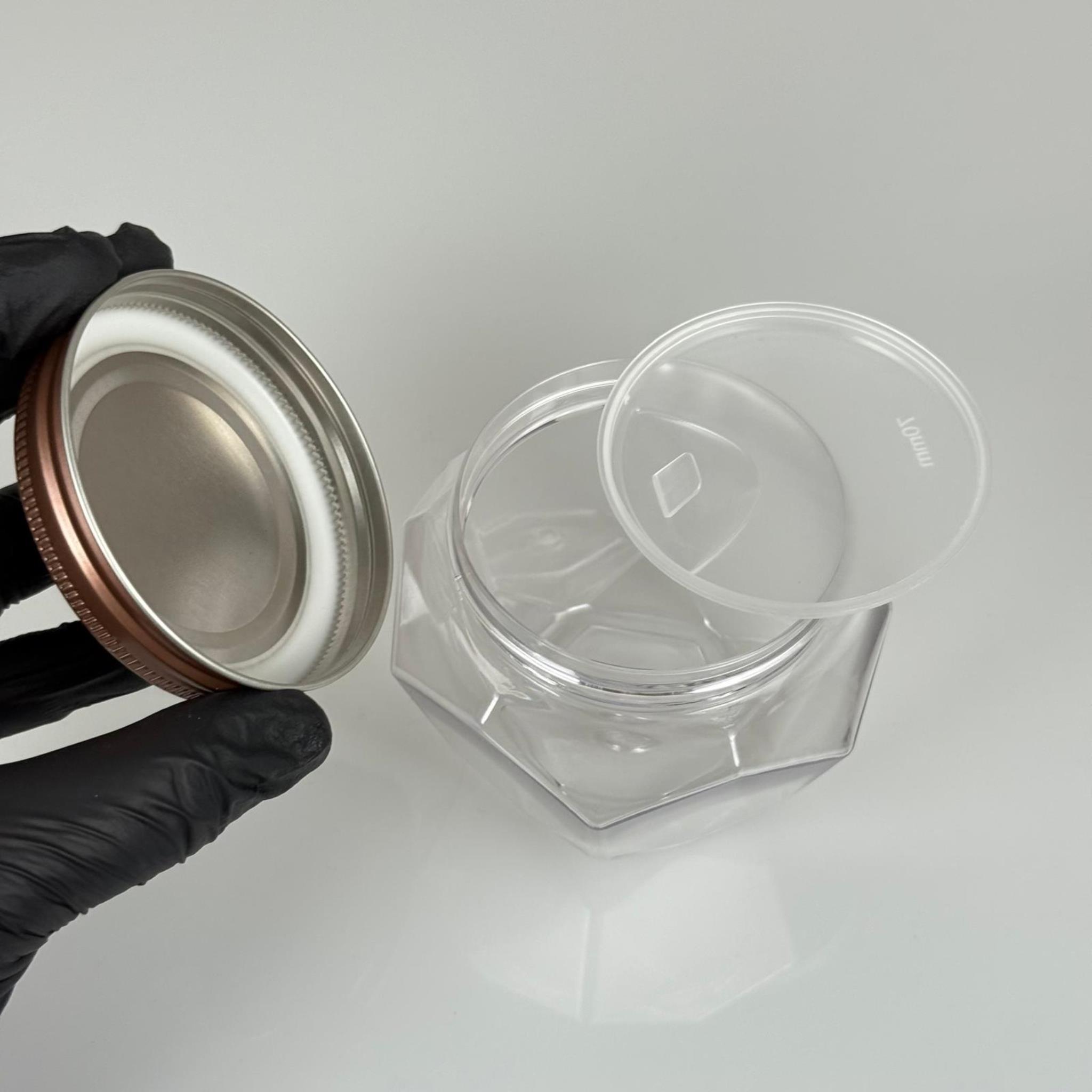 250 ML SERT PET ALTIGEN KAVANOZ + BRONZ METAL KAPAK + İÇ TIPA - 250 CC KALIN ŞEFFAF PLASTİK KAVANOZ BRONZ METAL KAPAKLI İÇ TIPALI TAKIM - KREM KAVANOZLARI
