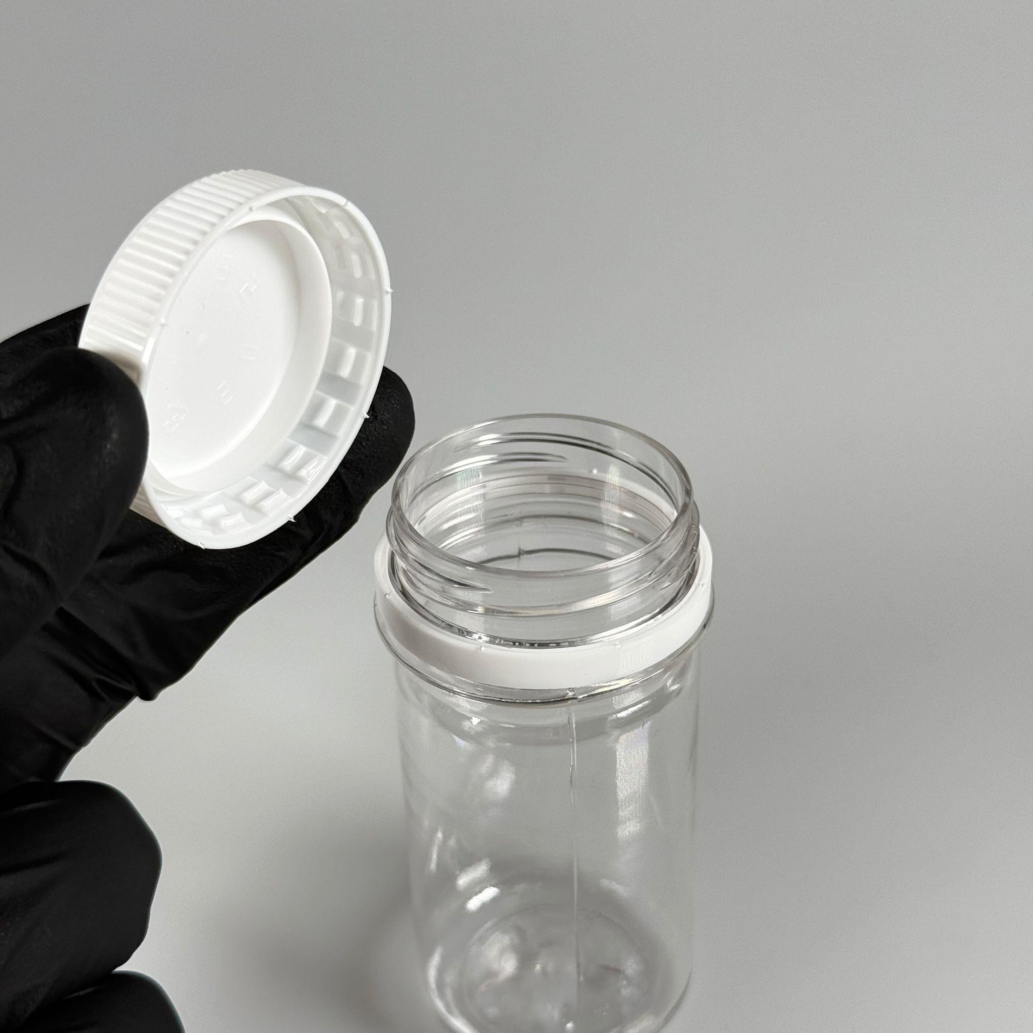 60 CC SİLİNDİR PET ŞİŞE (15,6 GR) - 38 MM GENİŞ AĞIZLI KİLİTLİ BEYAZ KAPAKLI - 60 ML PLASTİK NUMUNE BOŞ ŞİŞELER