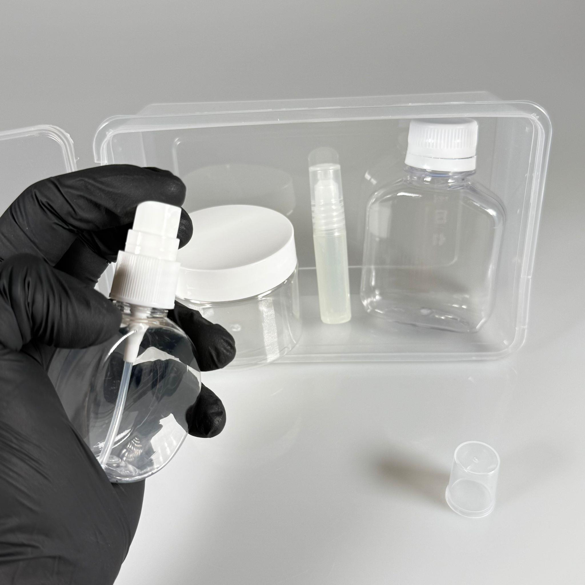 HAC, UMRE İÇİN AMBALAJ SETİ EKO - 100 ML KAPAKLI PLASTİK HURMA KAVANOZU + 100 ML KAPAKLI PLASTİK ZEMZEM ŞİŞESİ + 40 ML SPREYLİ GÜLSUYU ŞİŞESİ + 4 ML ROLL-ON PLASTİK KOKU ŞİŞESİ + PLASTİK SAKLAMA KABI TAKIM