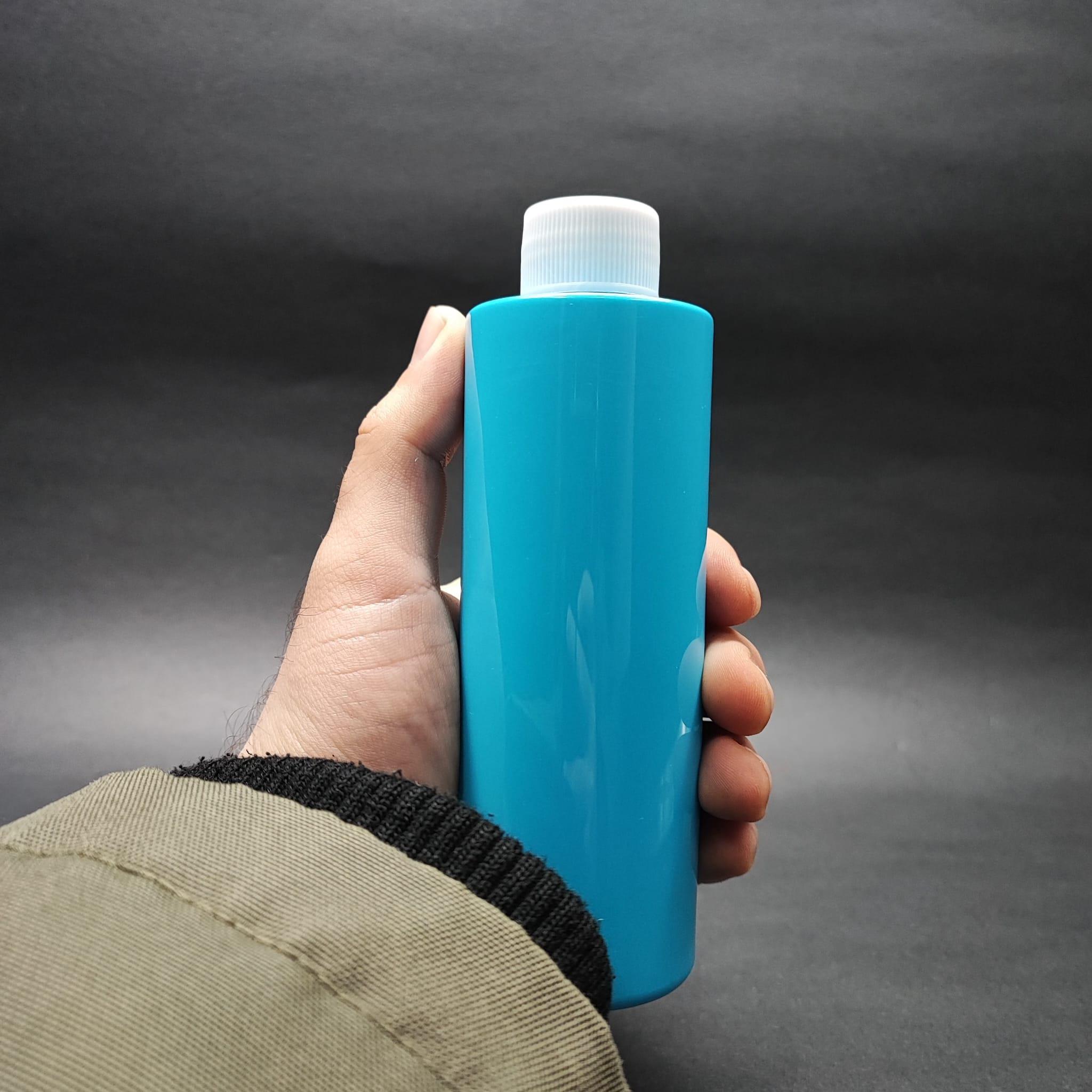 200 CC KÜT BOYUNLU UZUN SİLİNDİR PET ŞİŞE (24 GR) - CONTALI BEYAZ KAPAKLI - 200 ML PLASTİK ŞİŞE - MAVİ