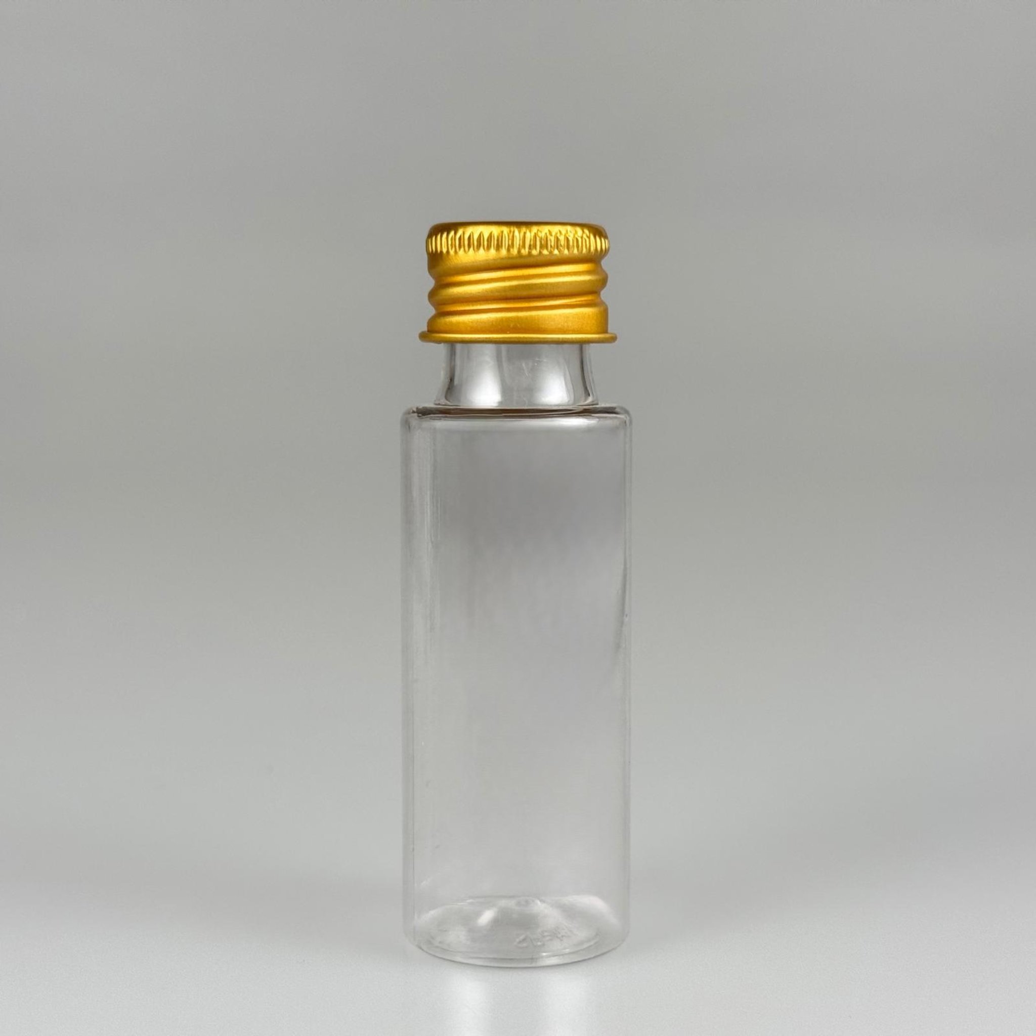 20 CC ŞEFFAF PET ŞİŞE + KÖPÜK CONTALI GOLD ALÜMİNYUM METAL KAPAKLI TAKIM - 20 ML PLASTİK ŞİŞE