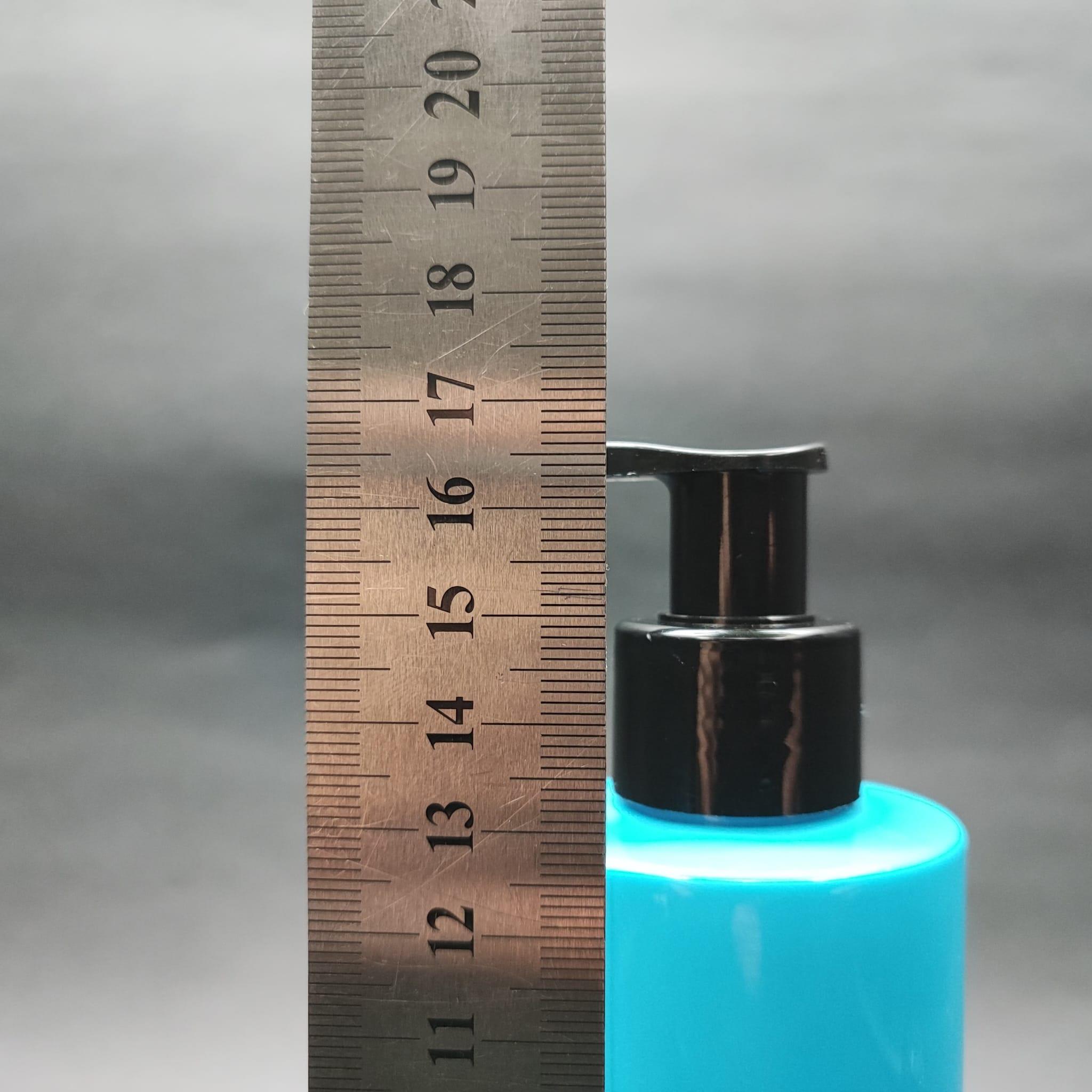 200 CC KÜT BOYUNLU UZUN SİLİNDİR PET ŞİŞE (24 GR) - SİYAH SIVI SABUN POMPALI - 200 ML PLASTİK ŞİŞE - MAVİ