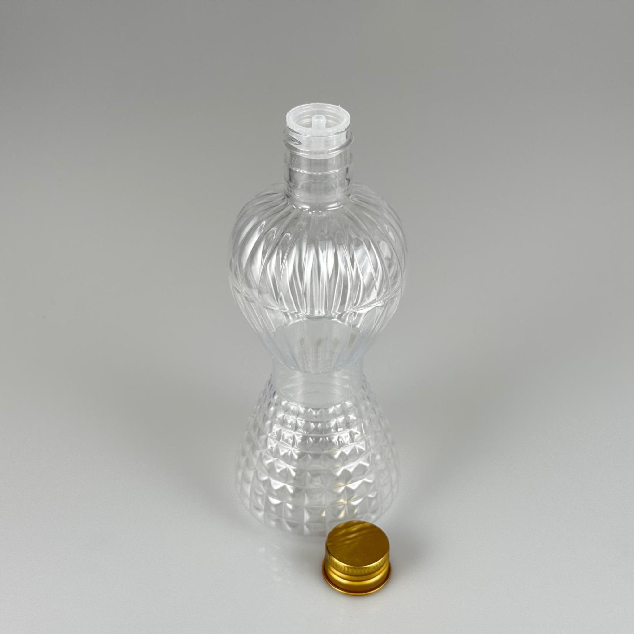 300 CC PIRLANTA ŞİŞE (CAMPET) 24 AĞIZ + KÖPÜK CONTALI GOLD METAL ALÜMİNYUM KAPAK + KOLONYA TIPALI TAKIM - 300 ML KAPAKLI PLASTİK ŞİŞELER