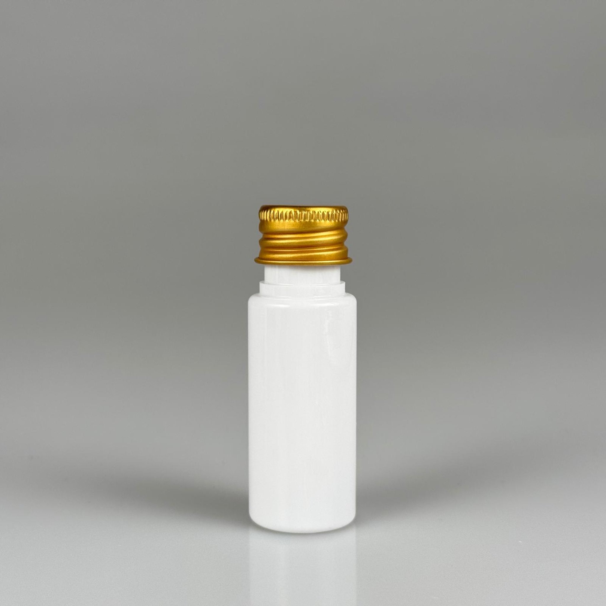 15 CC BEYAZ SİLİNDİR PET ŞİŞE + KÖPÜK CONTALI GOLD ALÜMİNYUM METAL KAPAKLI TAKIML - 15 ML BEYAZ PET ŞİŞE