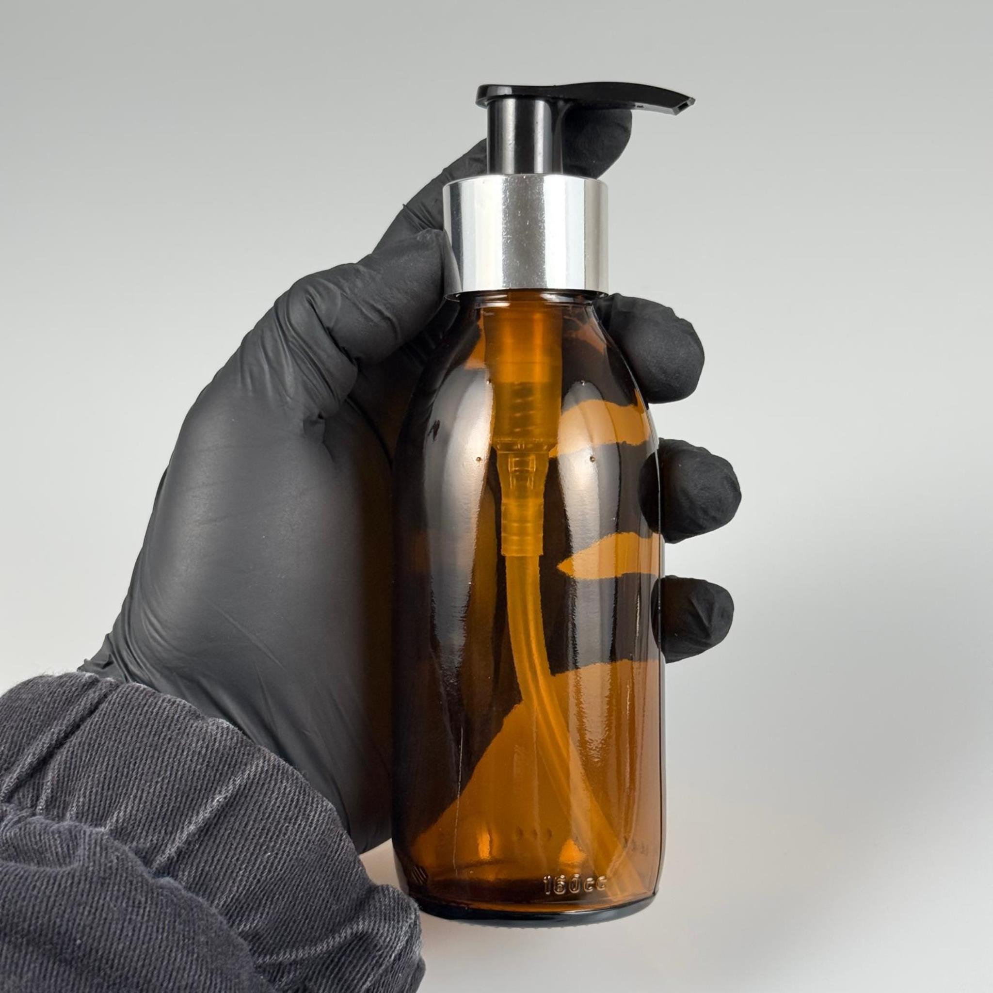 160 CC AMBER CAM ŞİŞE  - GÜMÜŞ SIVI SABUN POMPALI TAKIM - 160 ML CAM SIVI LOSYON, YAĞ ŞİŞELERİ